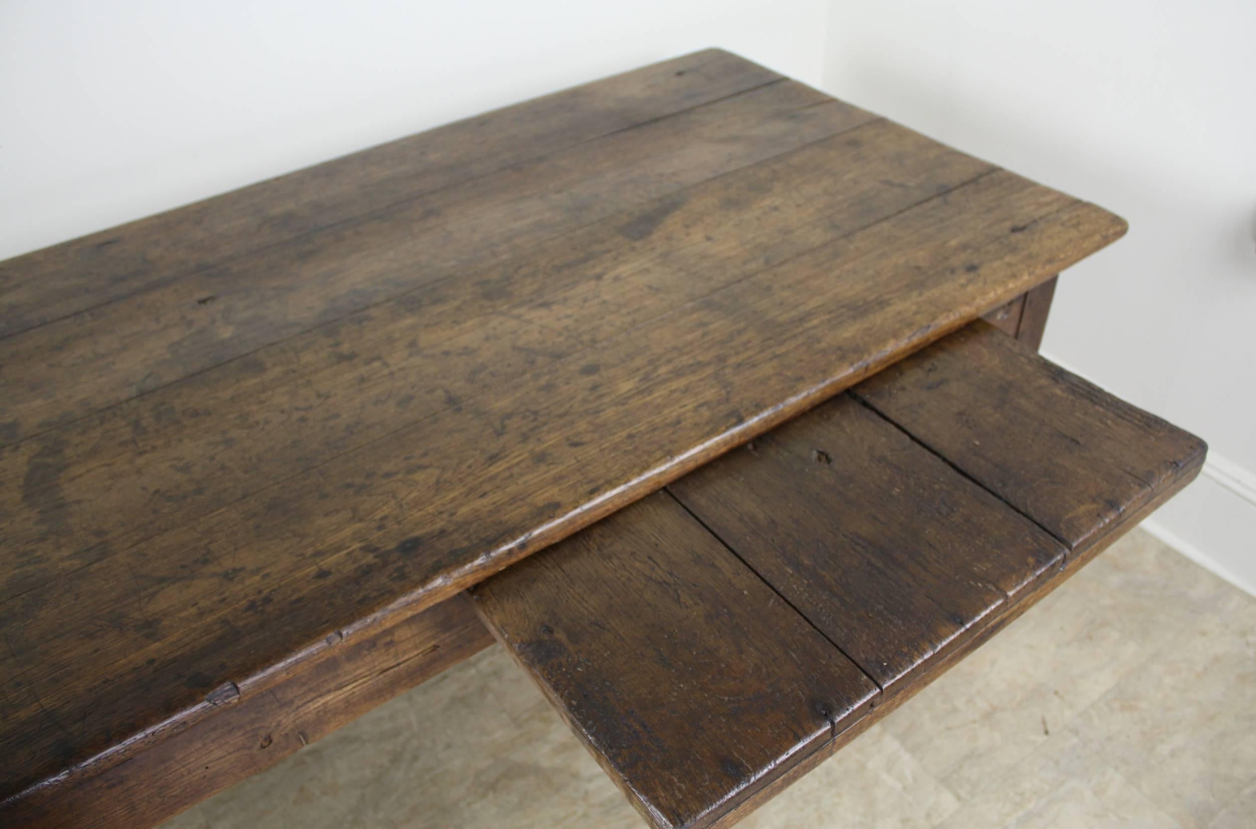 Rustic Antique Oak Farm Table with Bread Slide 2