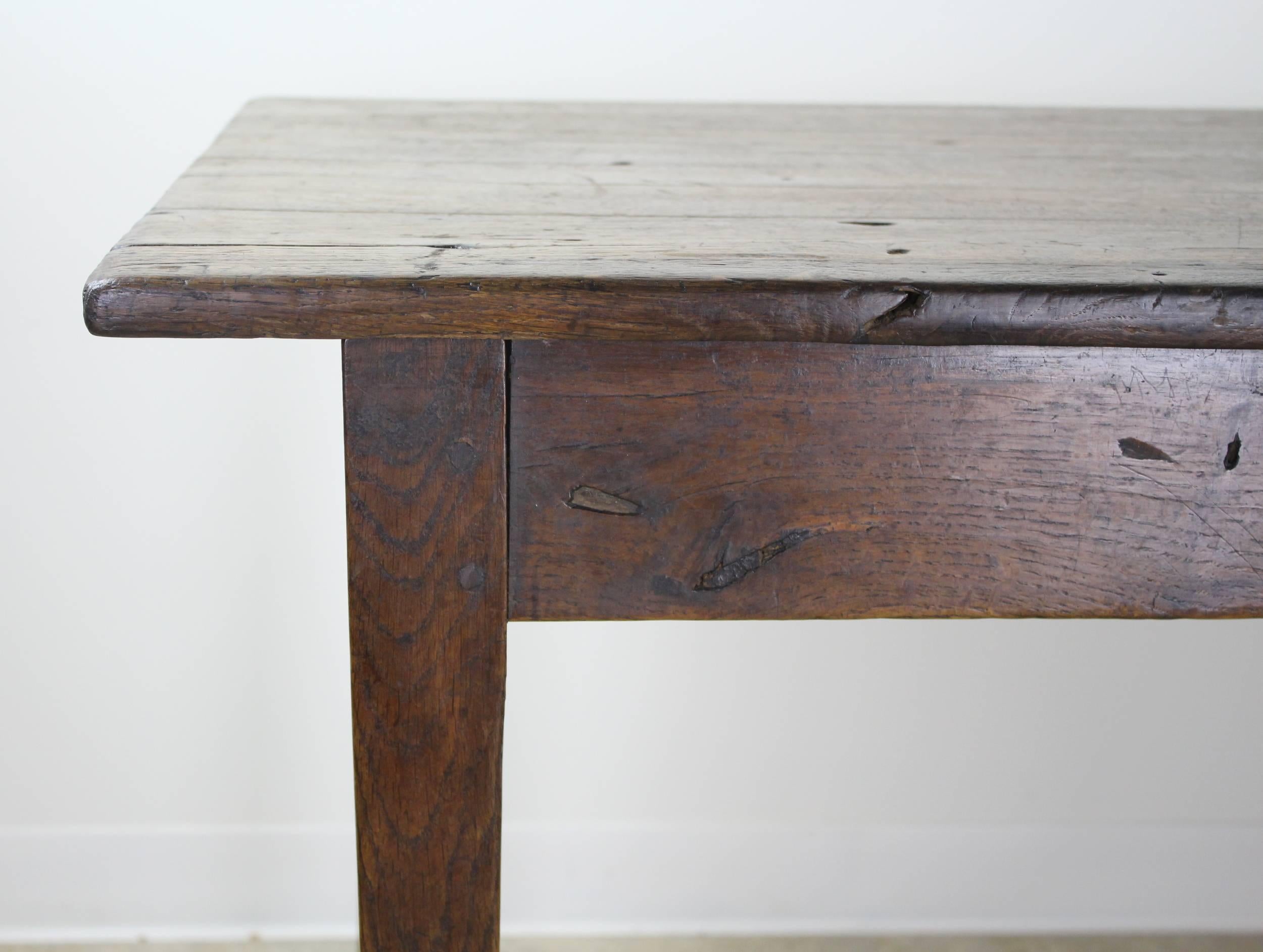 Rustic Antique Oak Farm Table with Bread Slide 3