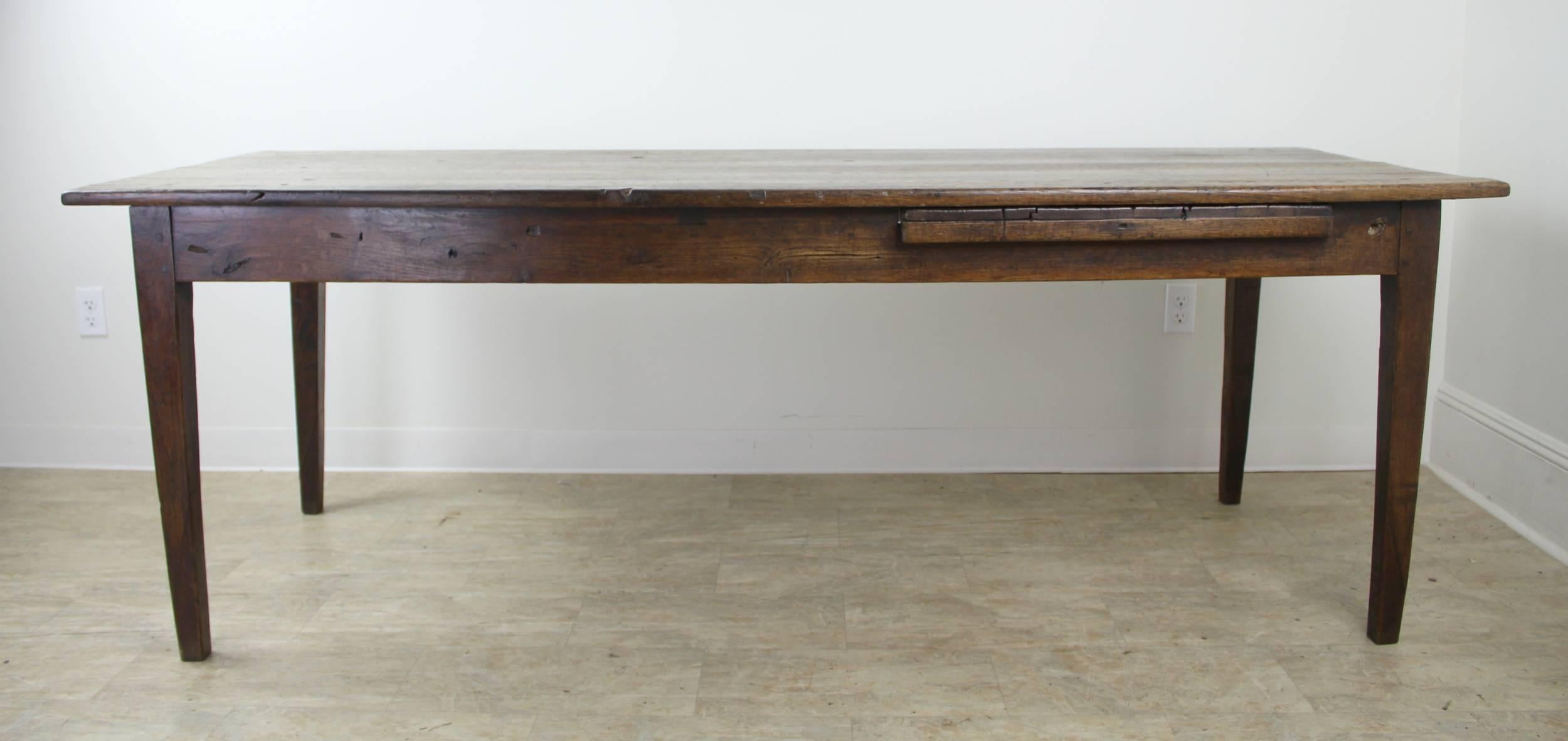 French Rustic Antique Oak Farm Table with Bread Slide