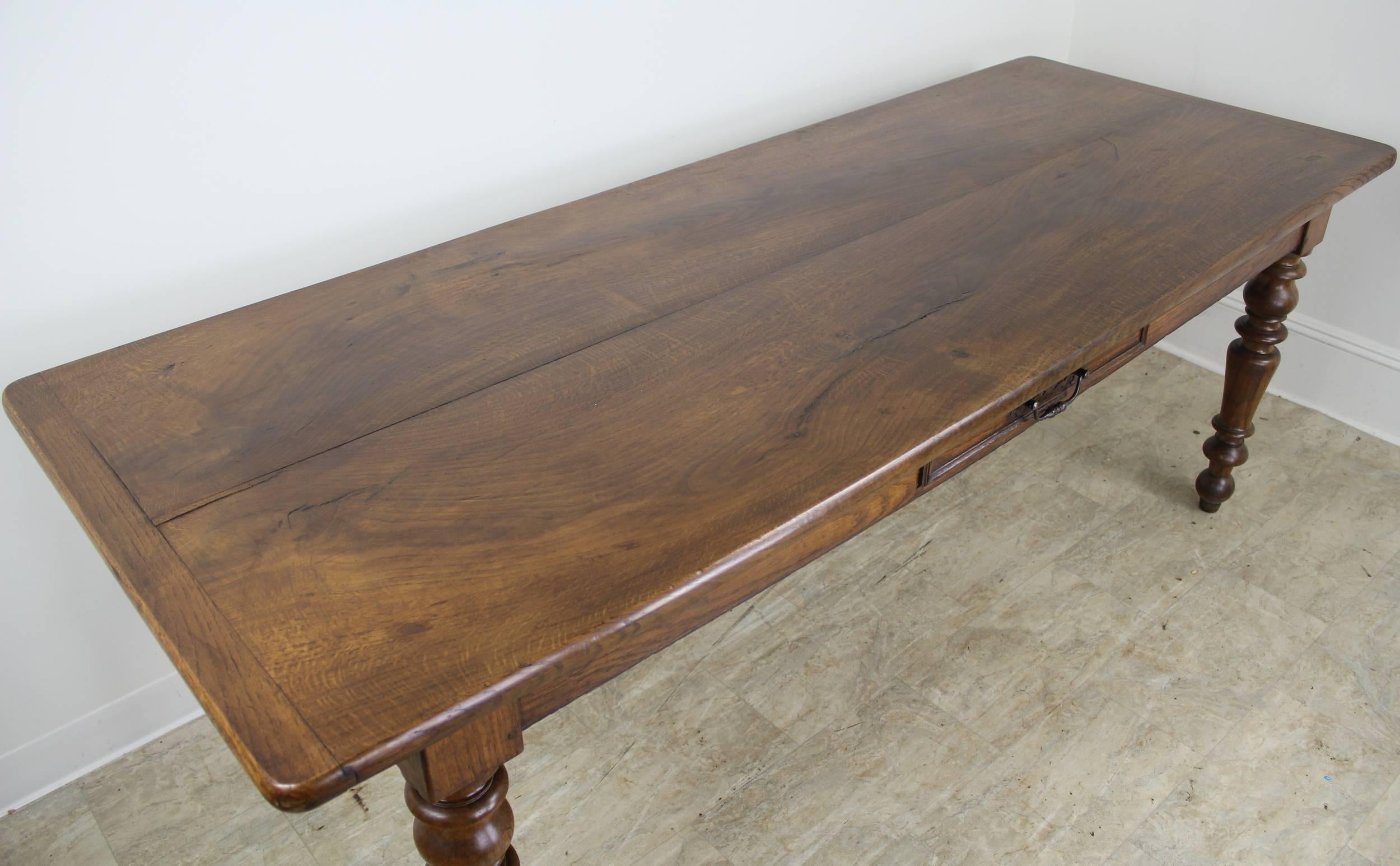 Antique Two Plank Turned Leg Oak Farm Table 1