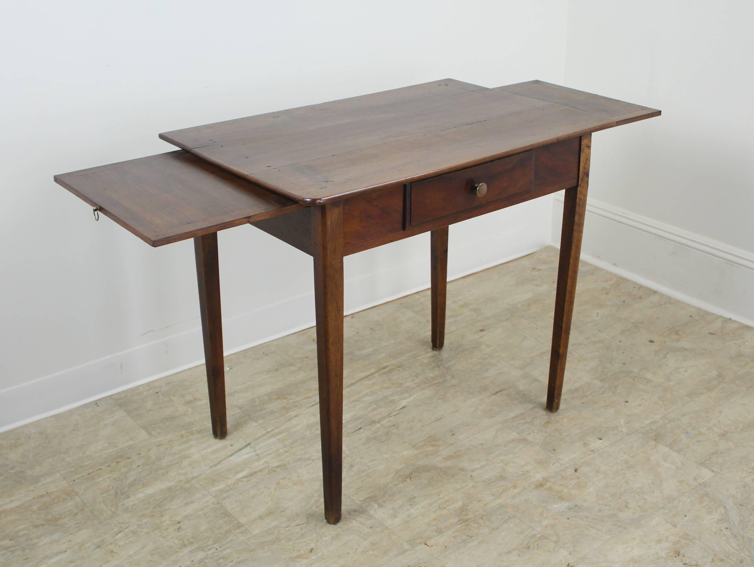 French Antique Walnut Side Table with Side Extensions