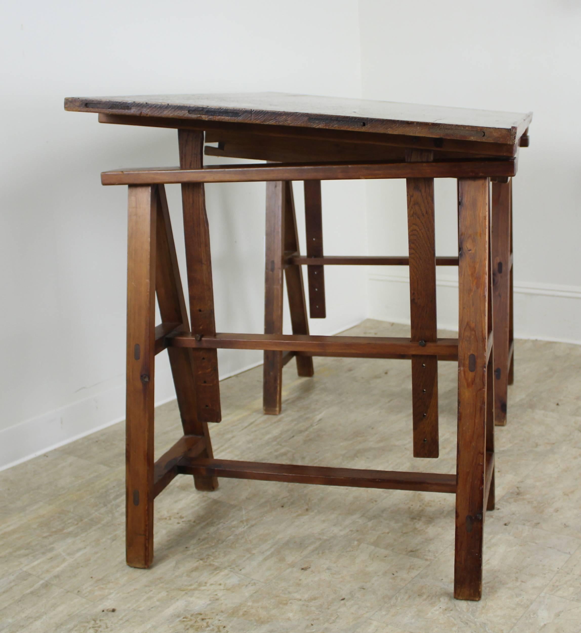 19th Century Antique French Pine Architect's Table, Adjustable