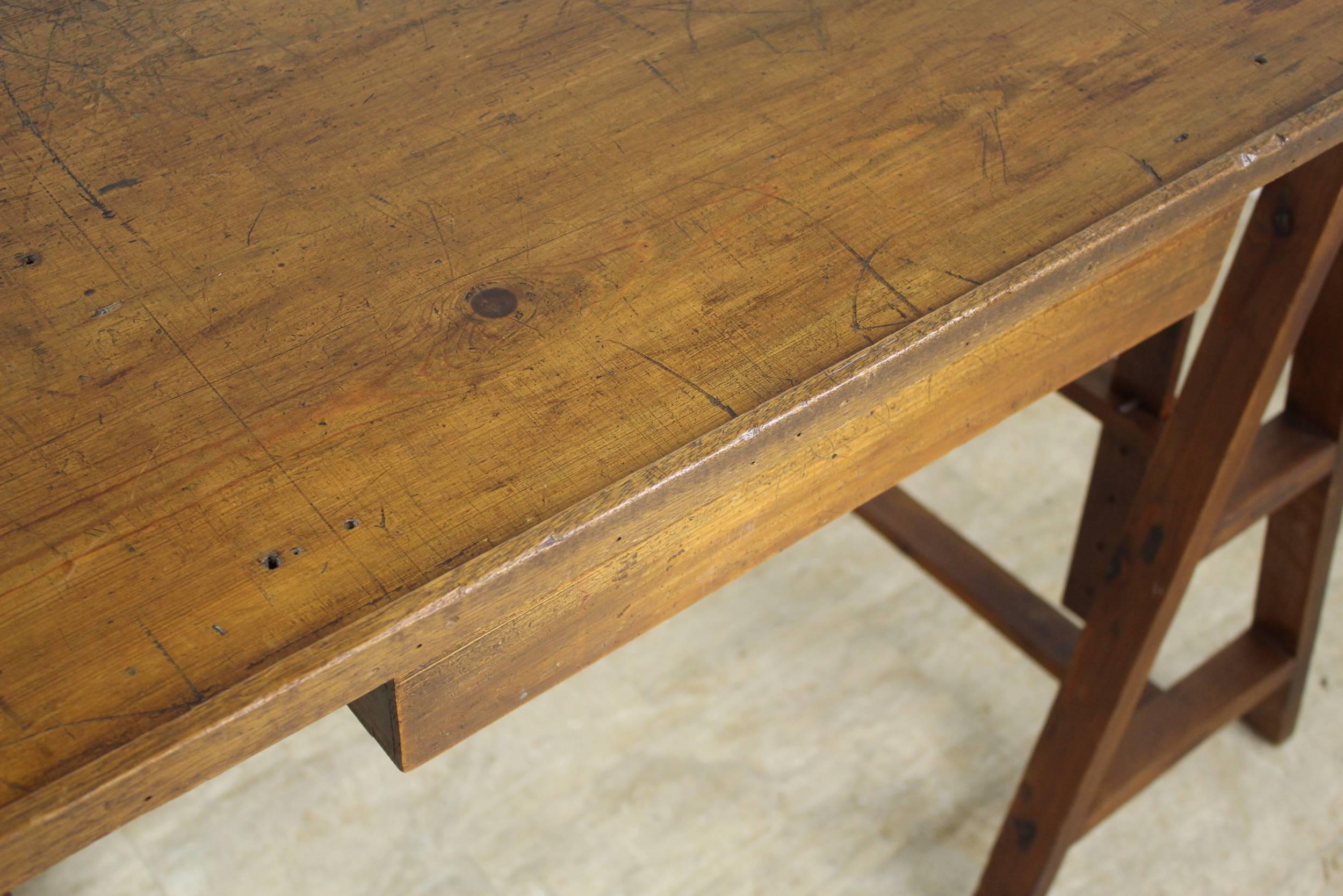 Antique French Pine Architect's Table, Adjustable 3