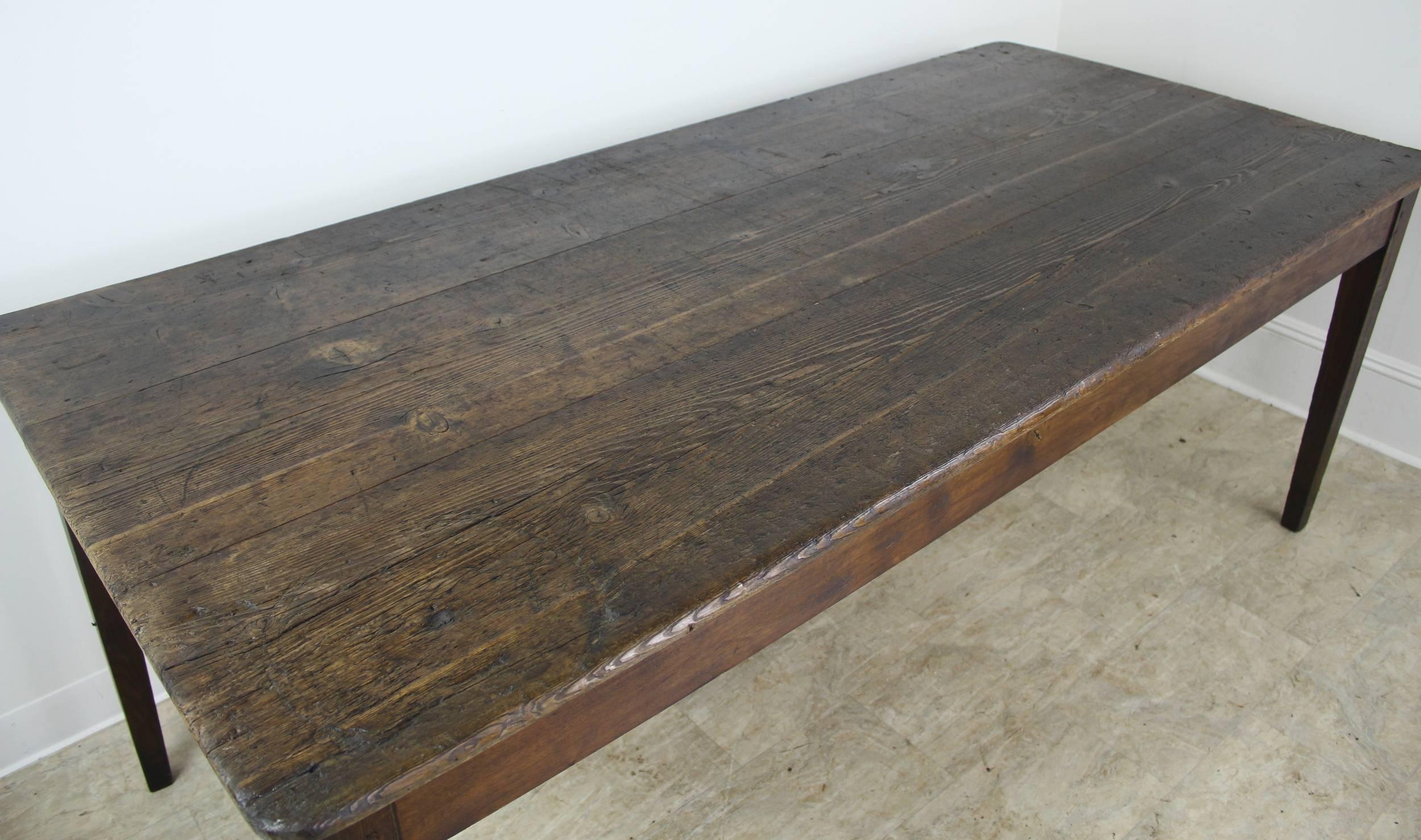19th Century Antique French Scrubbed Top Pine Farm Table