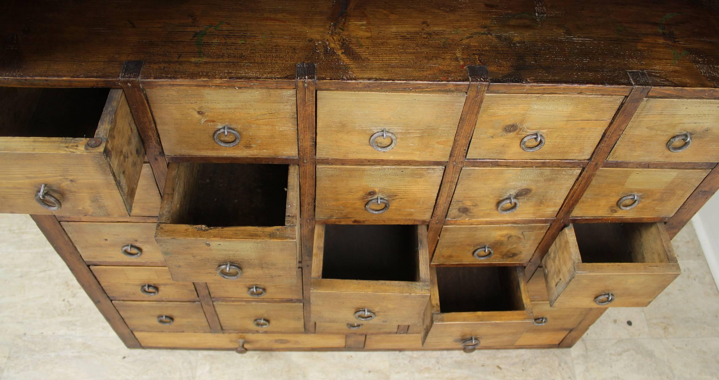 French Antique Bank of Pine Drawers 3