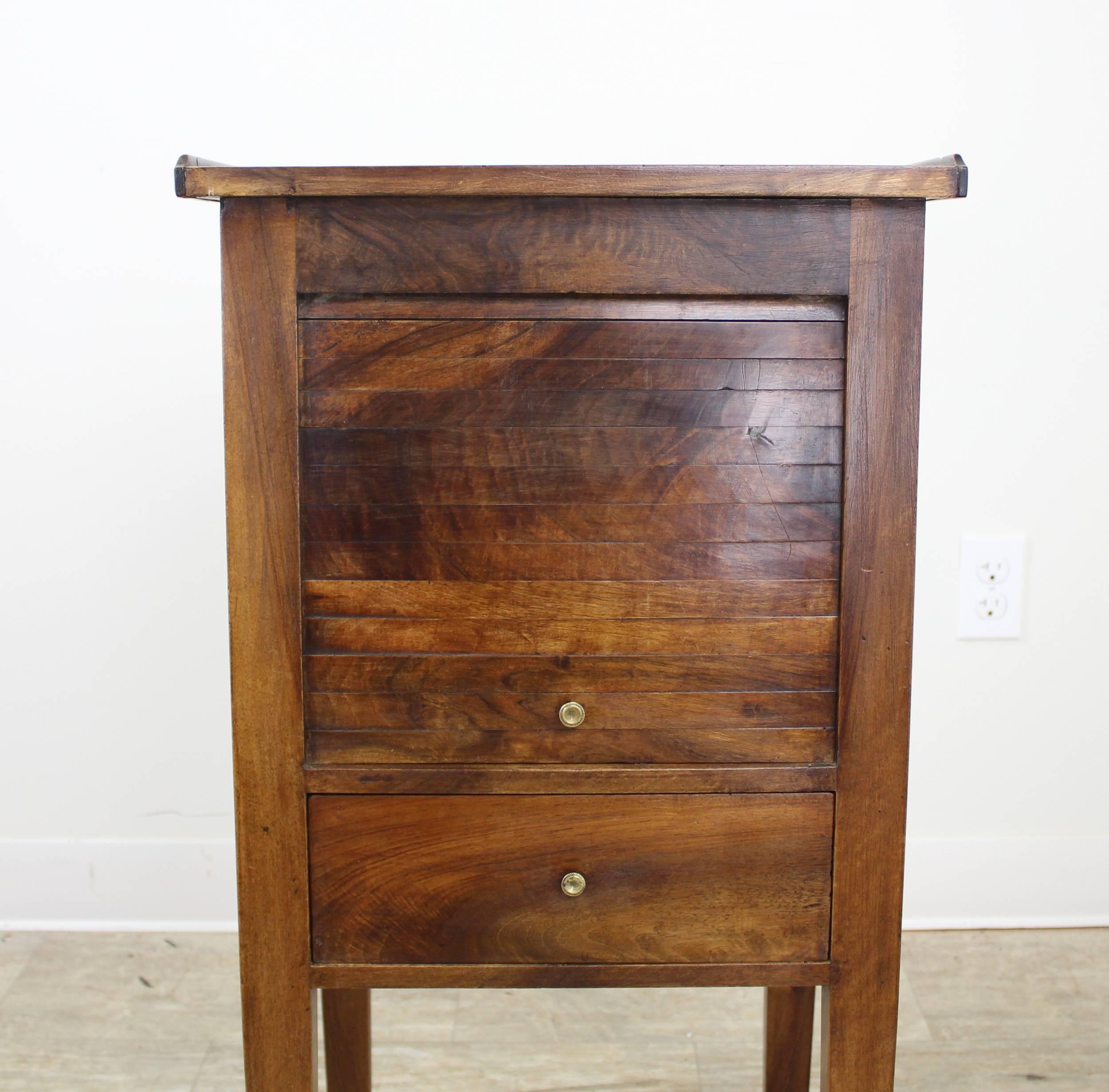 19th Century Antique French Walnut Side Cabinet with Tambour Front