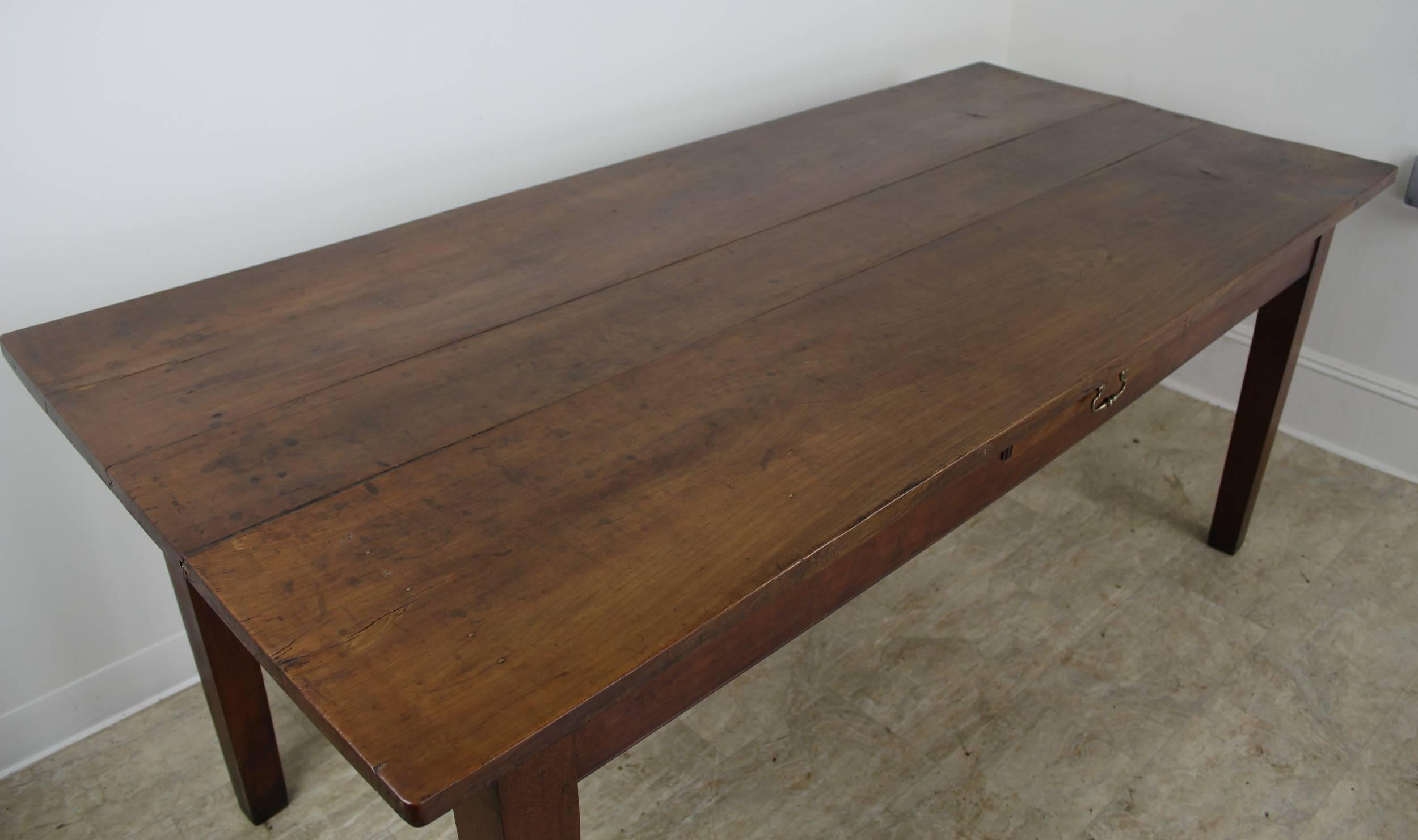 19th Century Antique French Cherry Farm Table, One Drawer