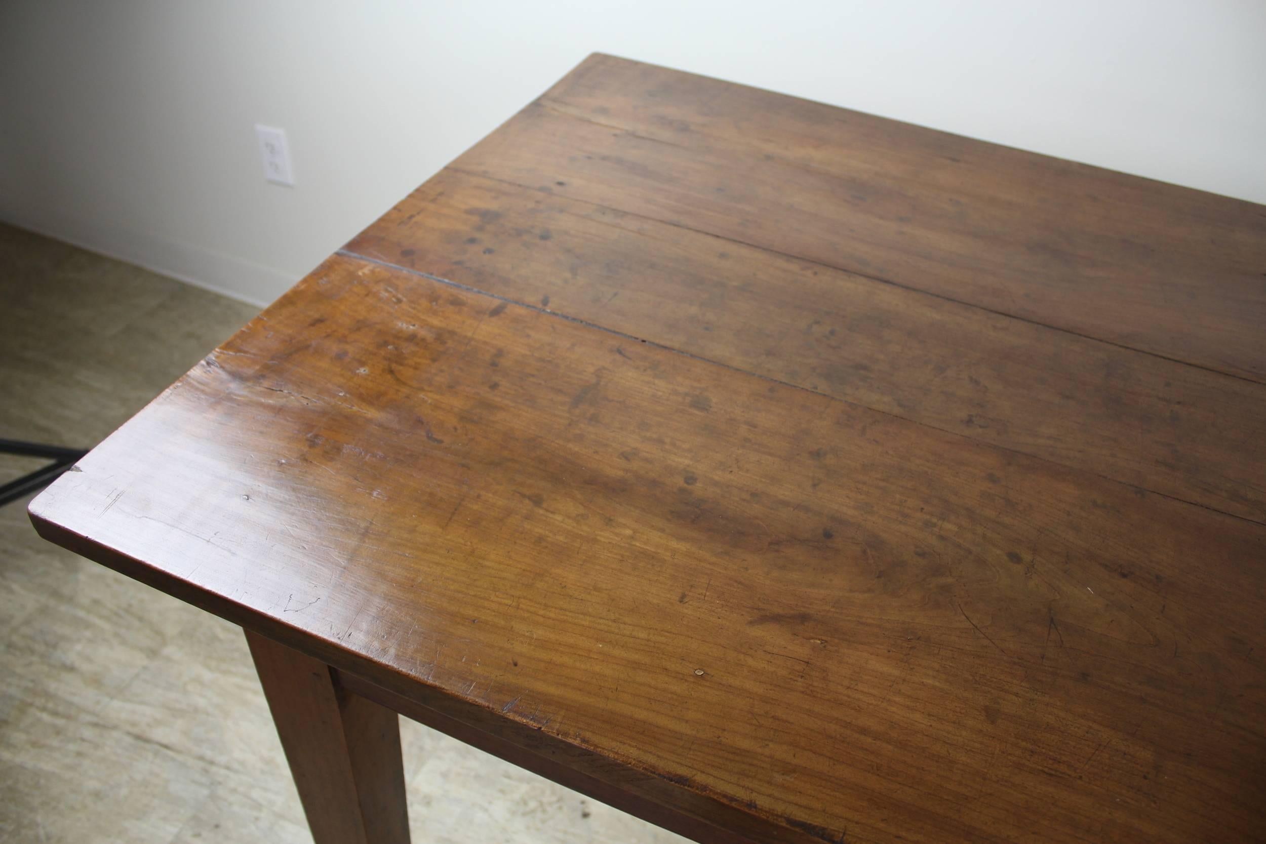 Antique French Cherry Farm Table, One Drawer 2