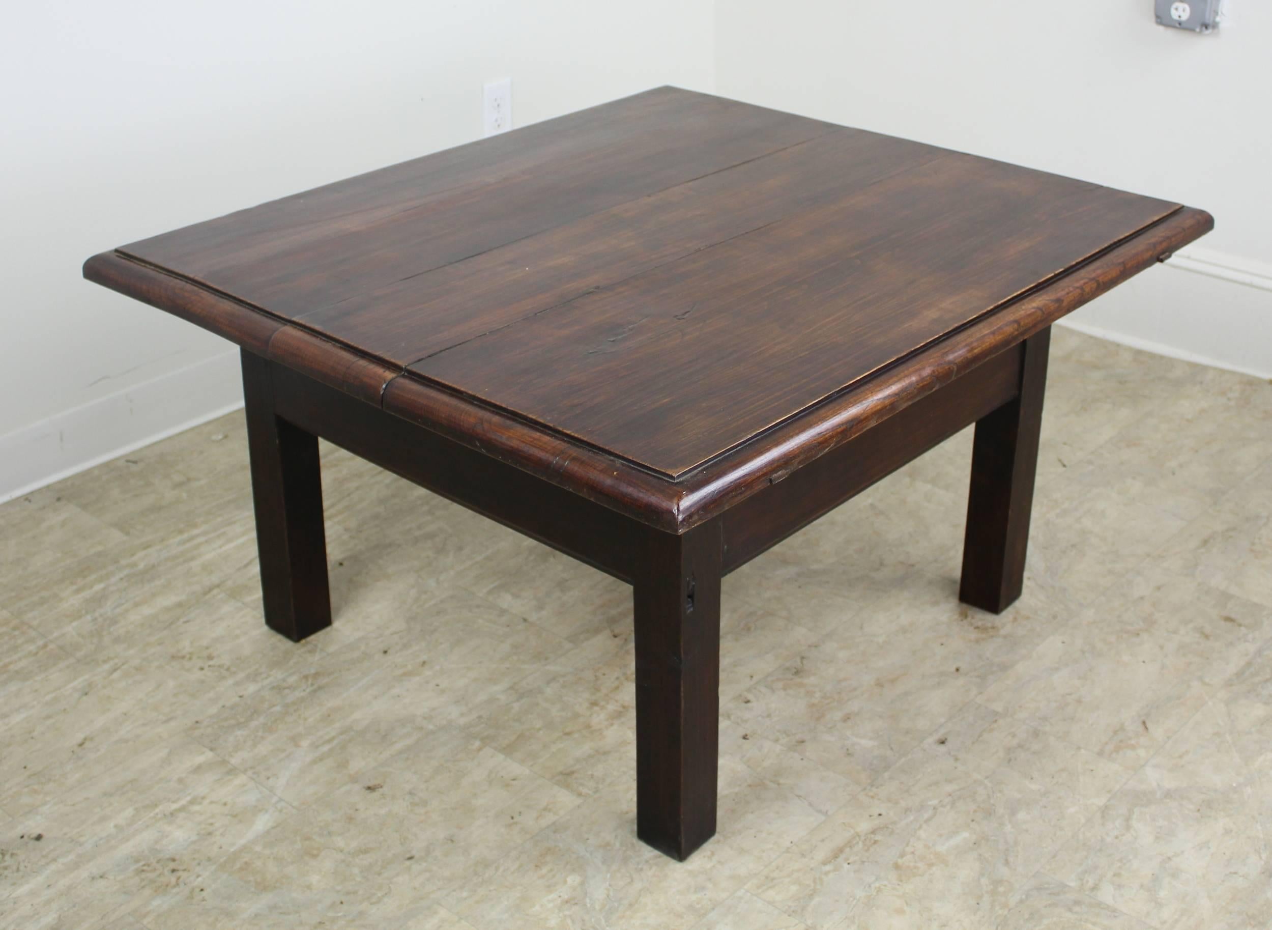 French Antique Elm Coffee Table with a Floating Top For Sale