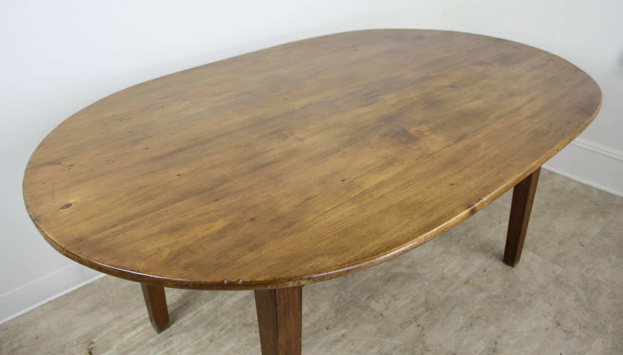 French Antique Oval Poplar Dining Table with Oak Base