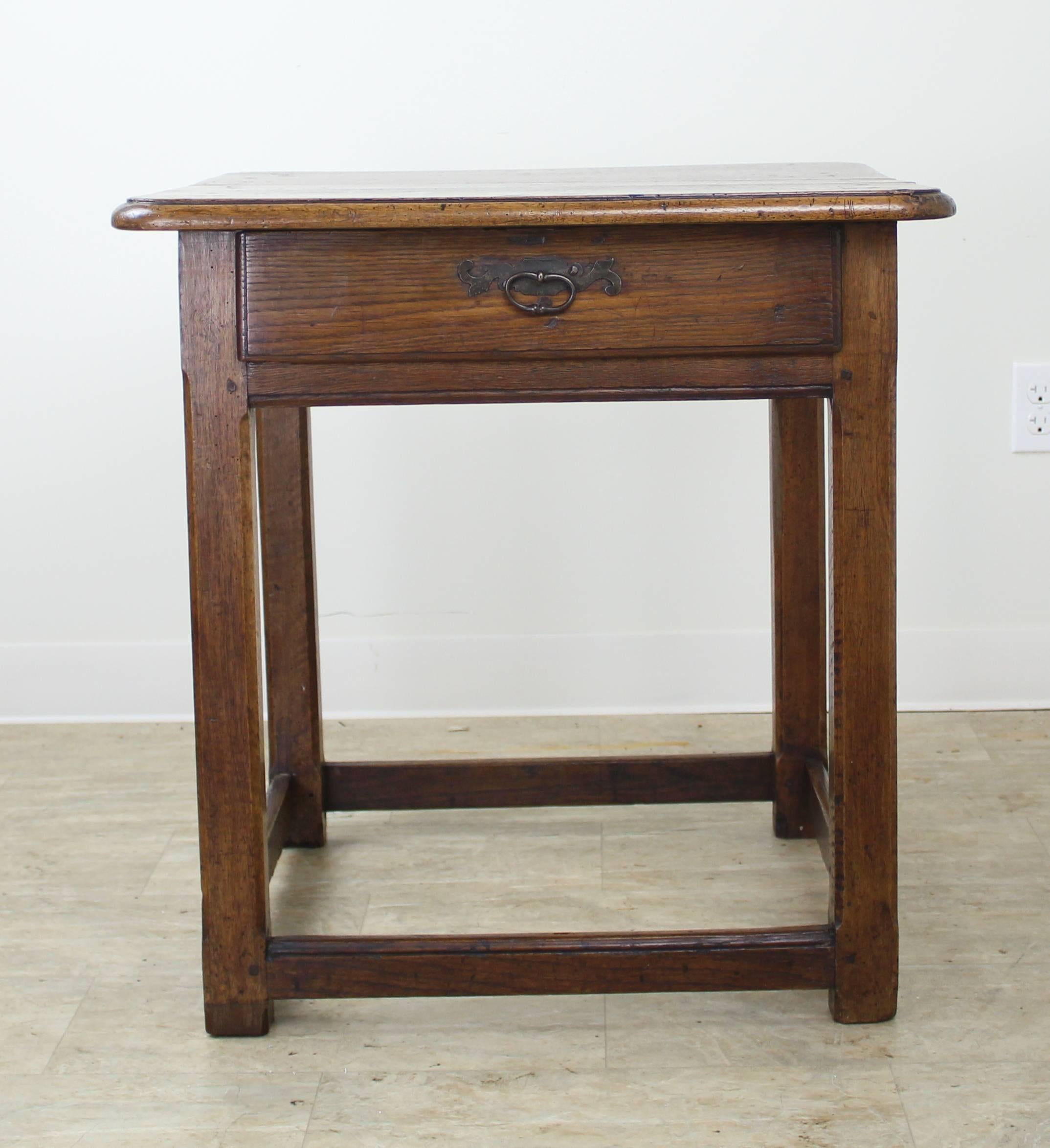 French Antique Walnut Side Table, Original Iron Hardware