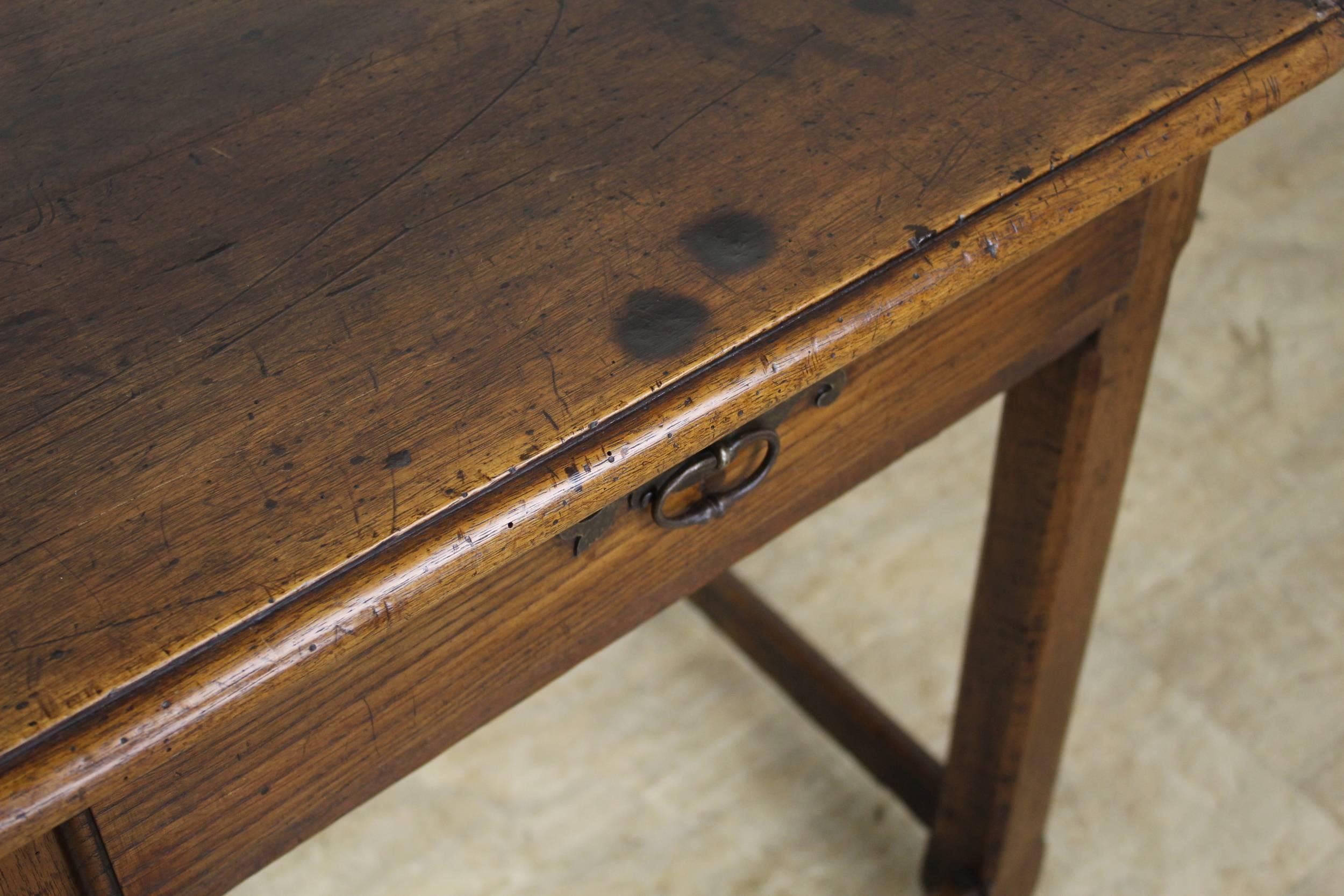 19th Century Antique Walnut Side Table, Original Iron Hardware