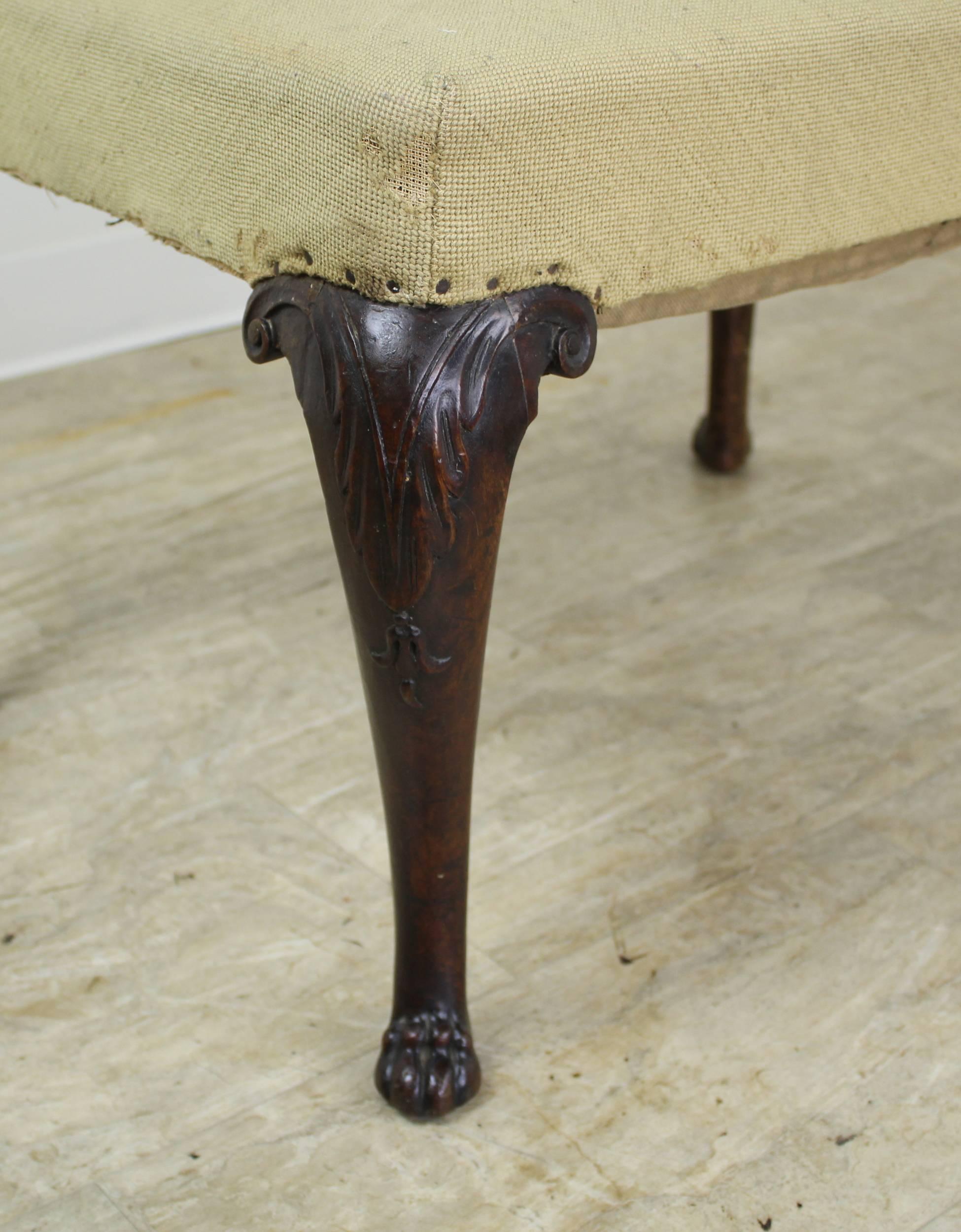 19th Century English Mahogany Needlepoint Stool with Claw Feet In Good Condition For Sale In Port Chester, NY