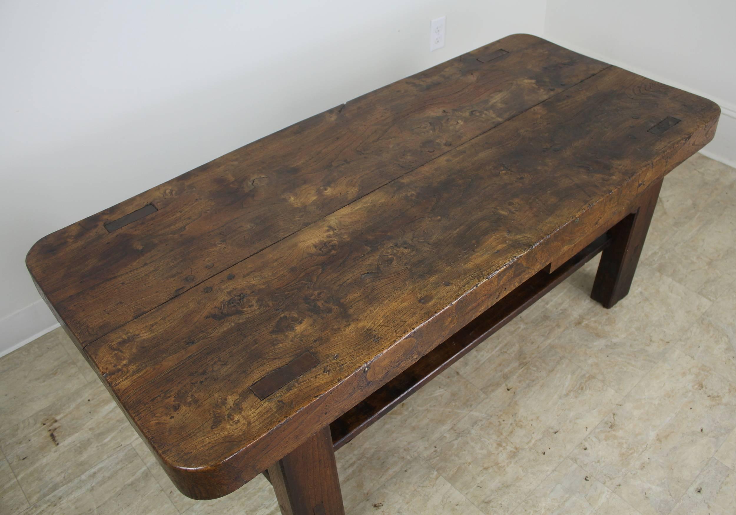 19th Century Antique French Thick Top Burr Elm Coffee Table