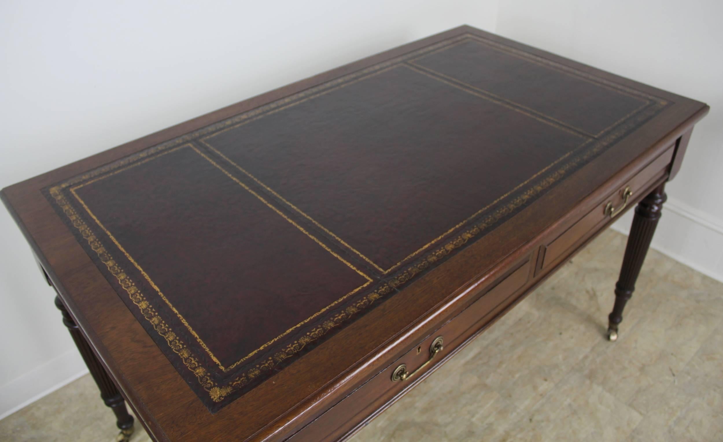 English Antique Walnut Leather Top Writing Desk