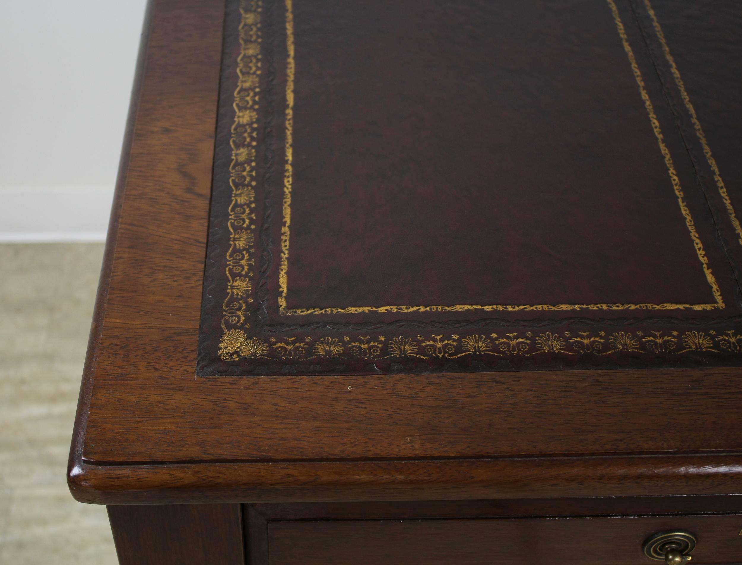 Antique Walnut Leather Top Writing Desk In Good Condition In Port Chester, NY