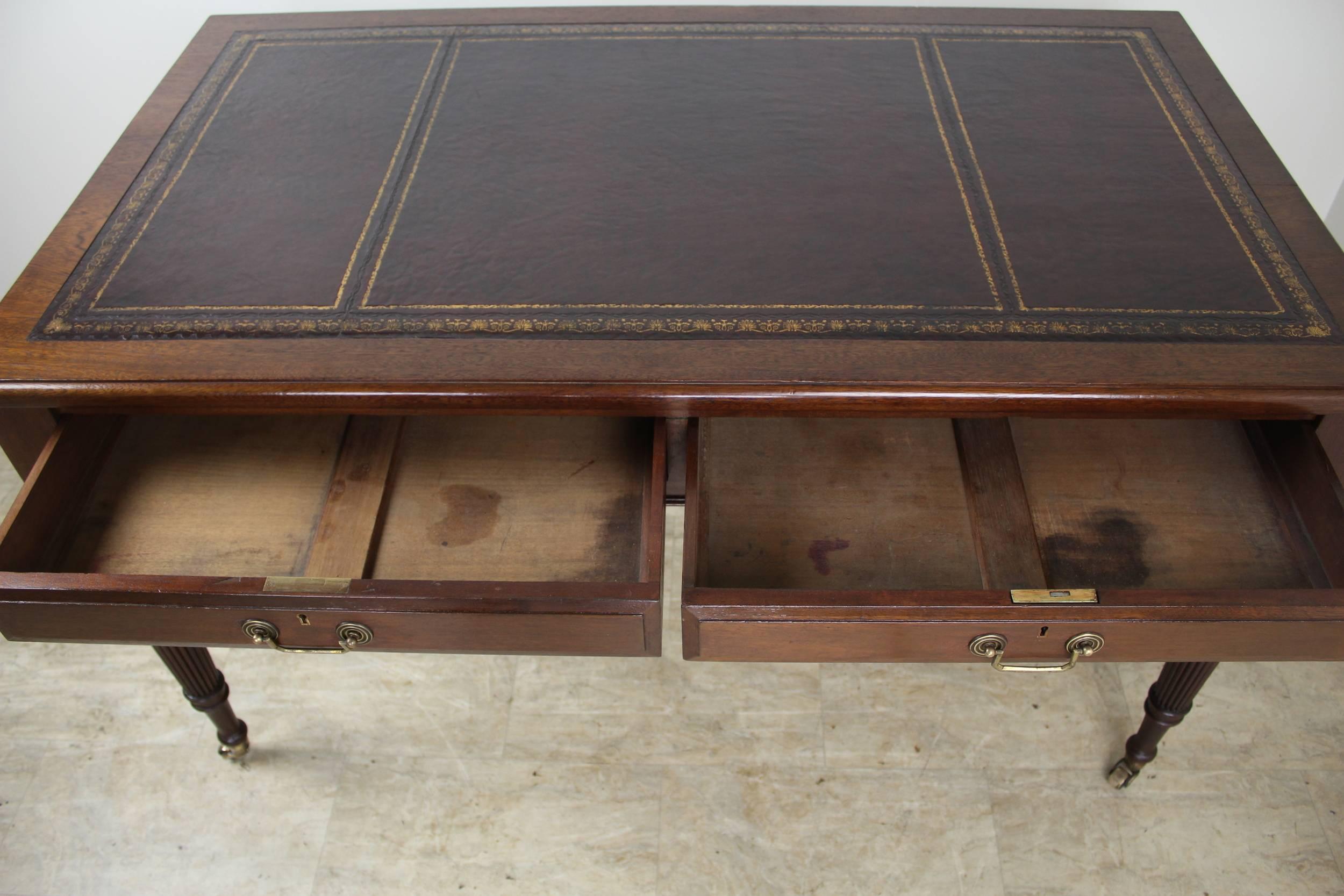 19th Century Antique Walnut Leather Top Writing Desk
