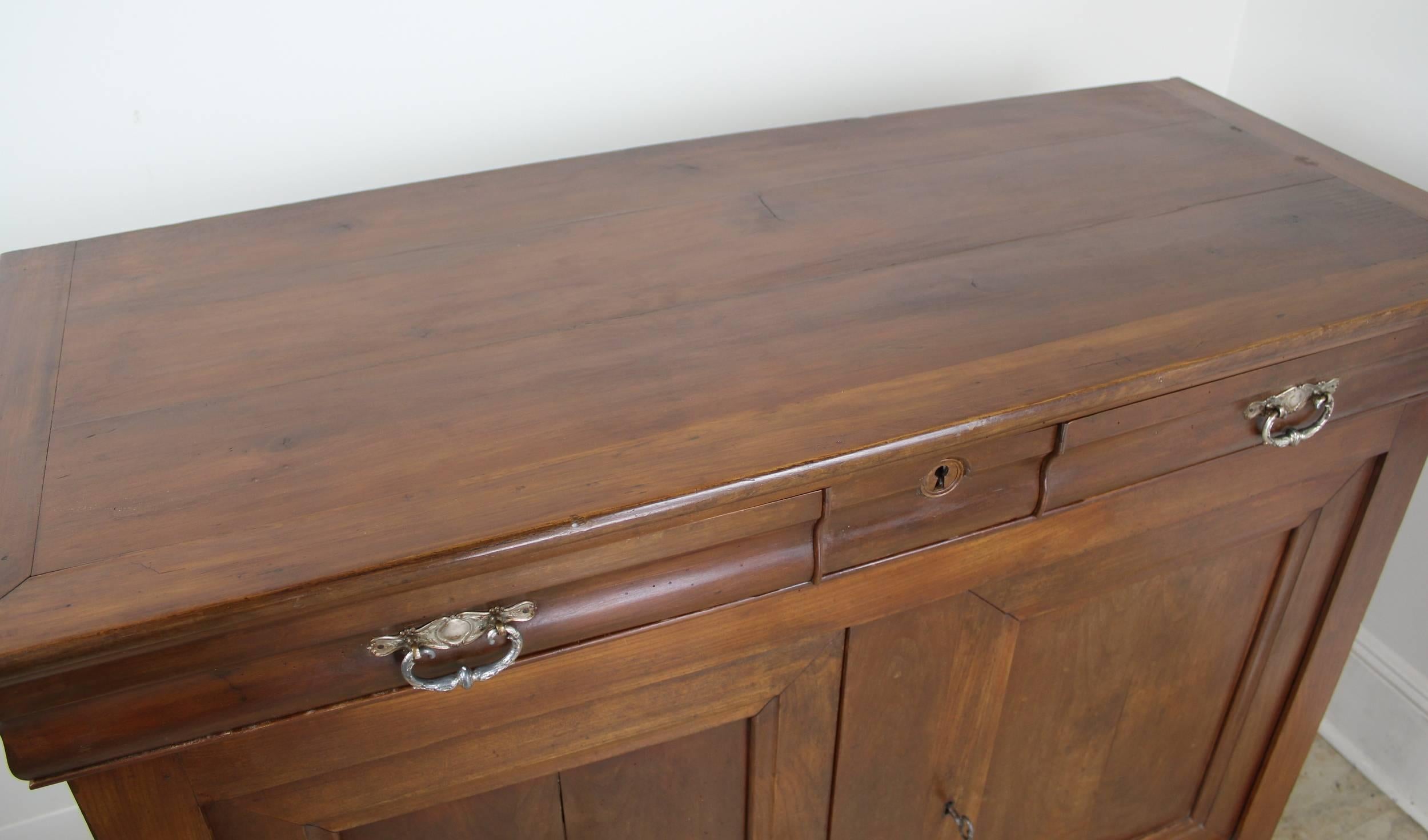 French Louis Philippe Walnut Buffet with Silver Plate Handles