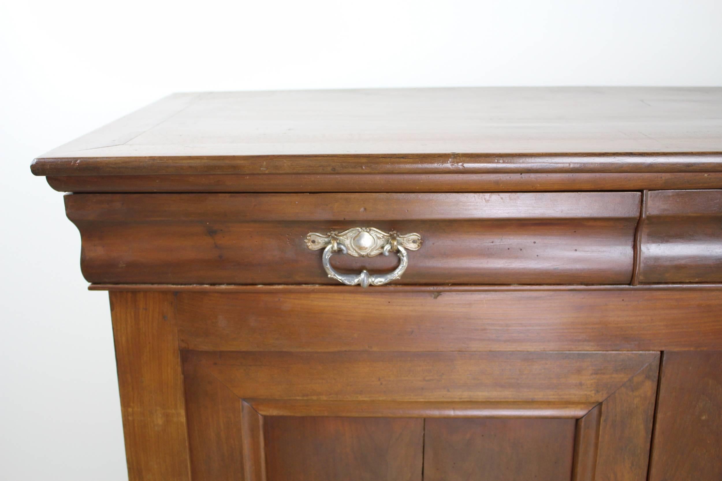 19th Century Louis Philippe Walnut Buffet with Silver Plate Handles