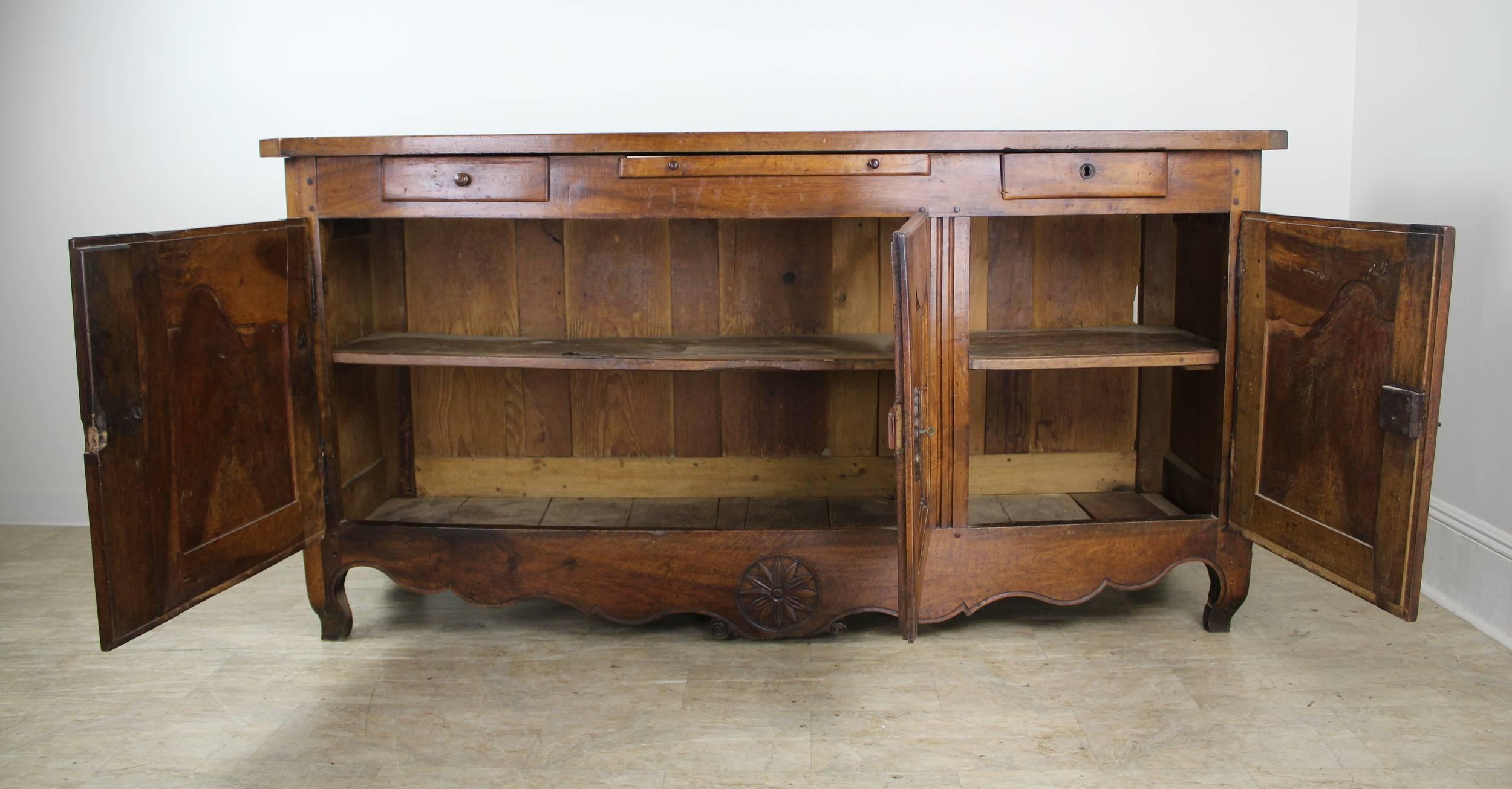 Thick Top Antique French Walnut Enfilade In Good Condition In Port Chester, NY
