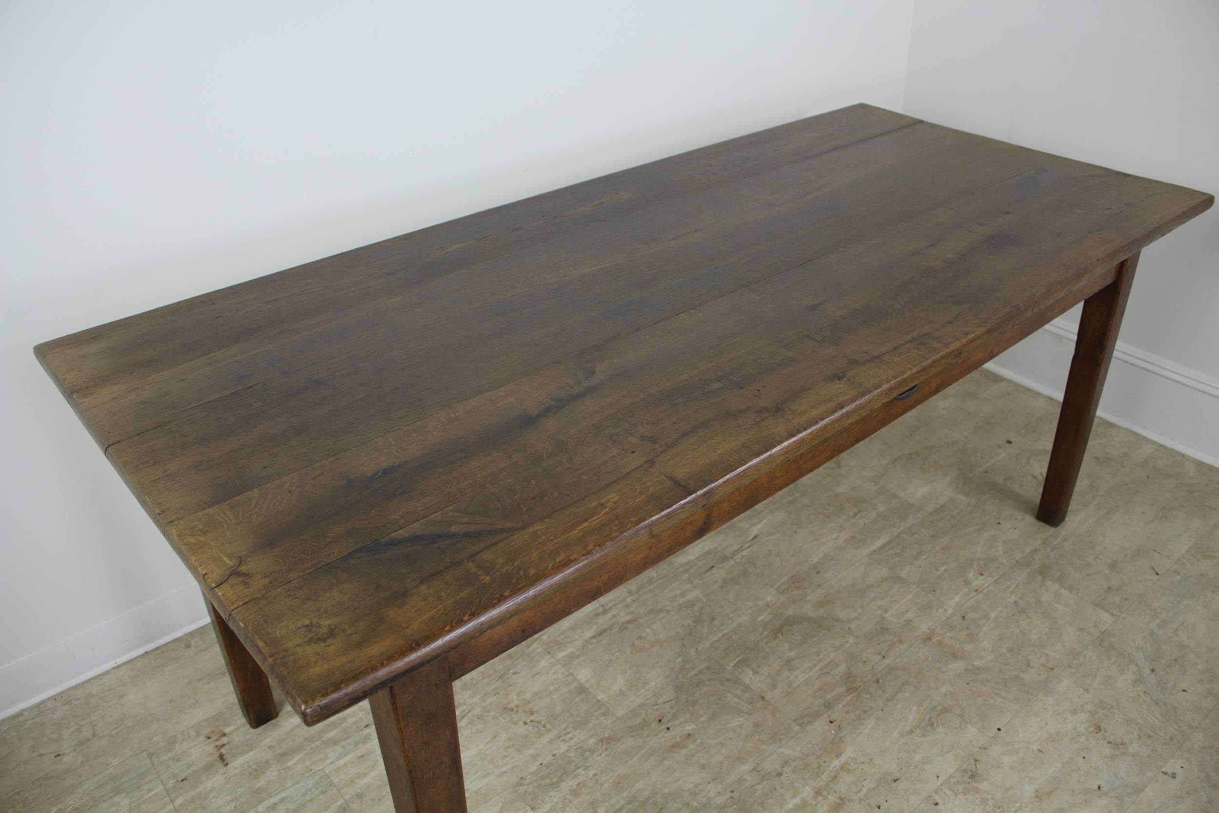 French Antique Chunky Oak Farm Table, One-Drawer
