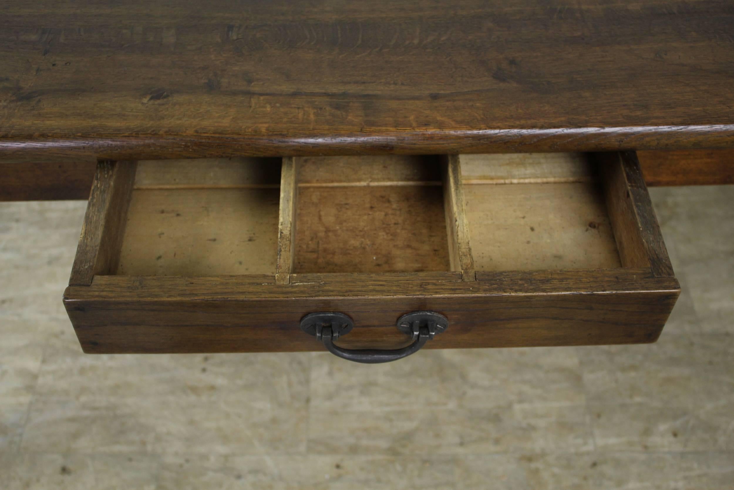 Antique Chunky Oak Farm Table, One-Drawer 3