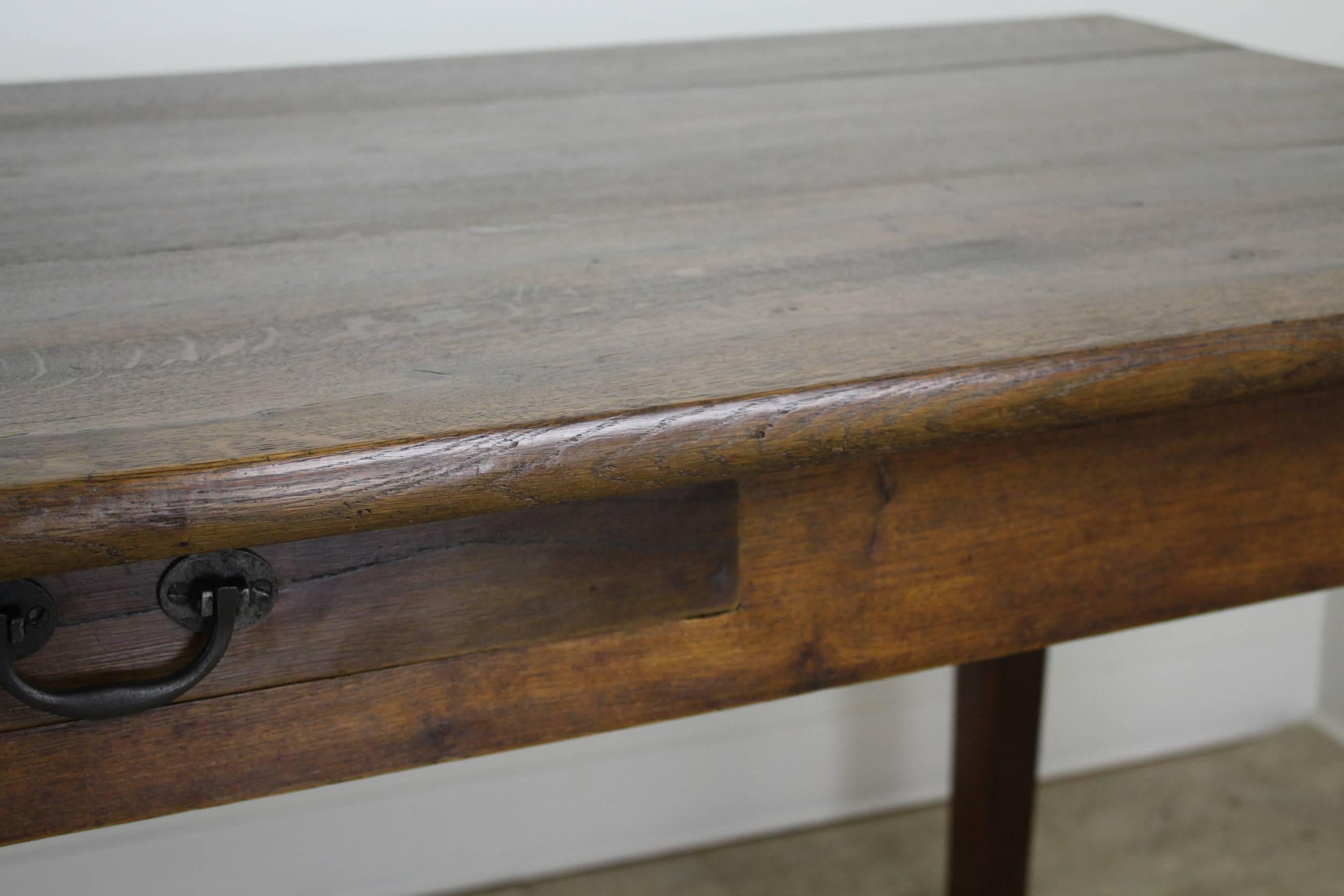 Antique Chunky Oak Farm Table, One-Drawer 2