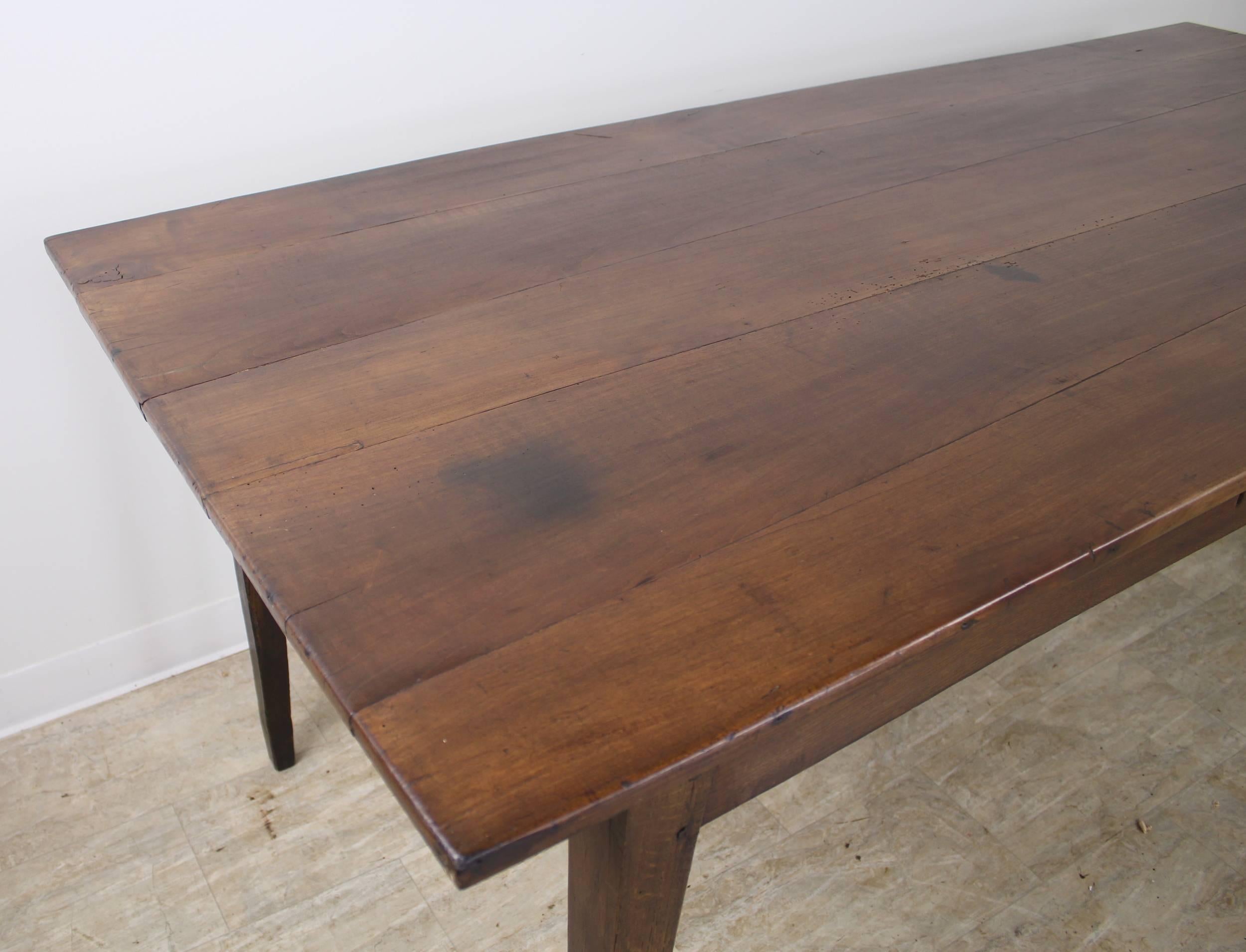 19th Century Antique Wide Cherry Farm Table with One Drawer