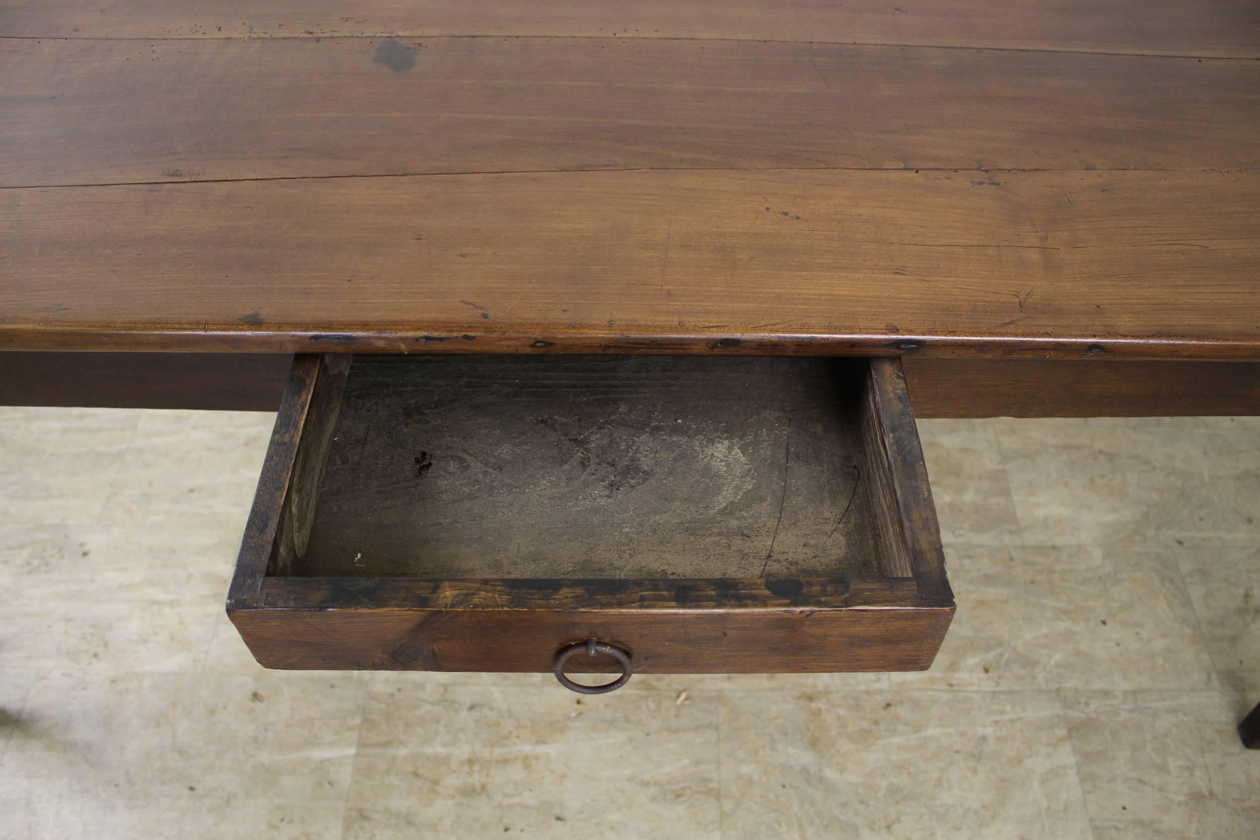 Antique Wide Cherry Farm Table with One Drawer 3