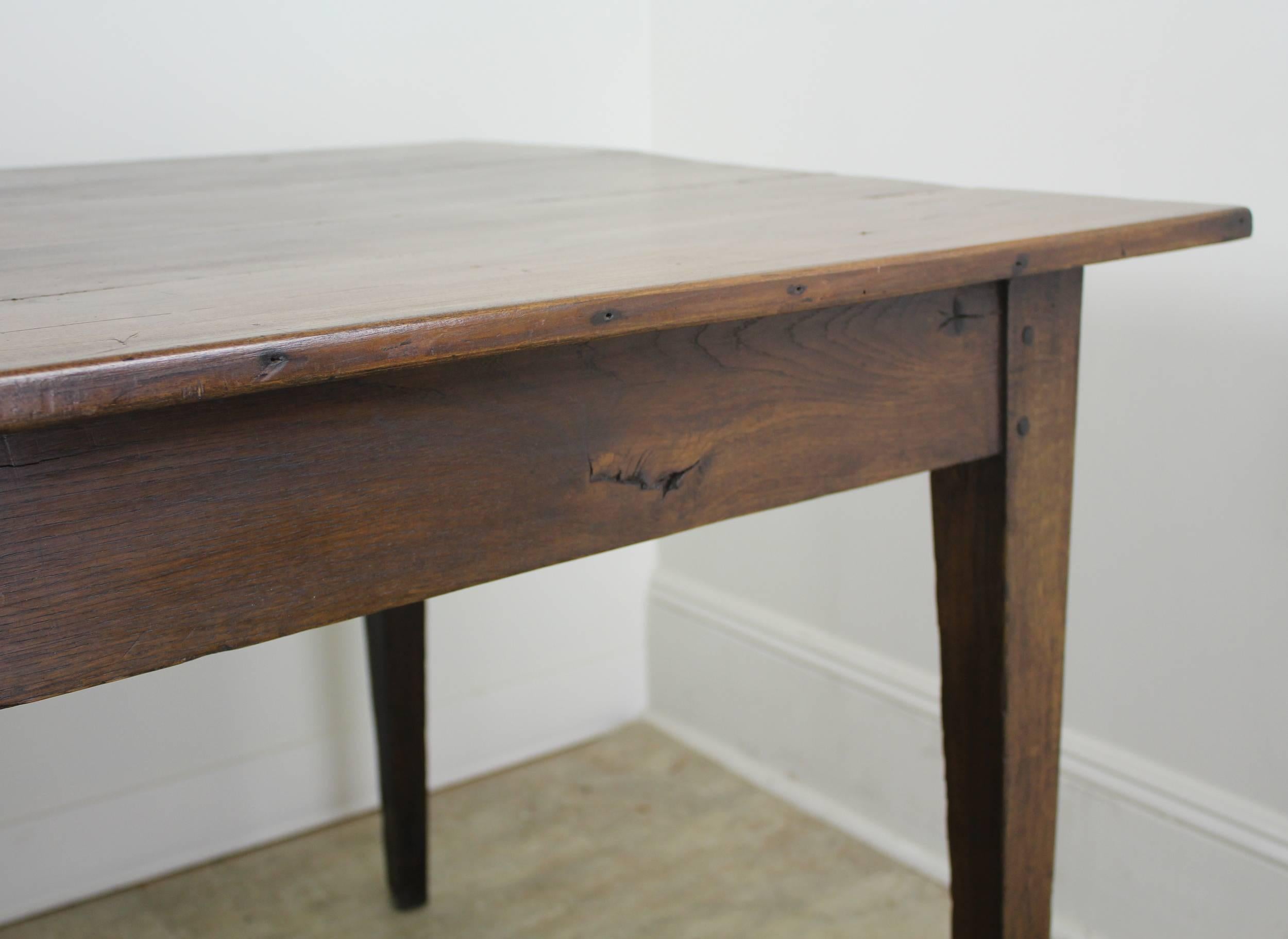 French Antique Wide Cherry Farm Table with One Drawer