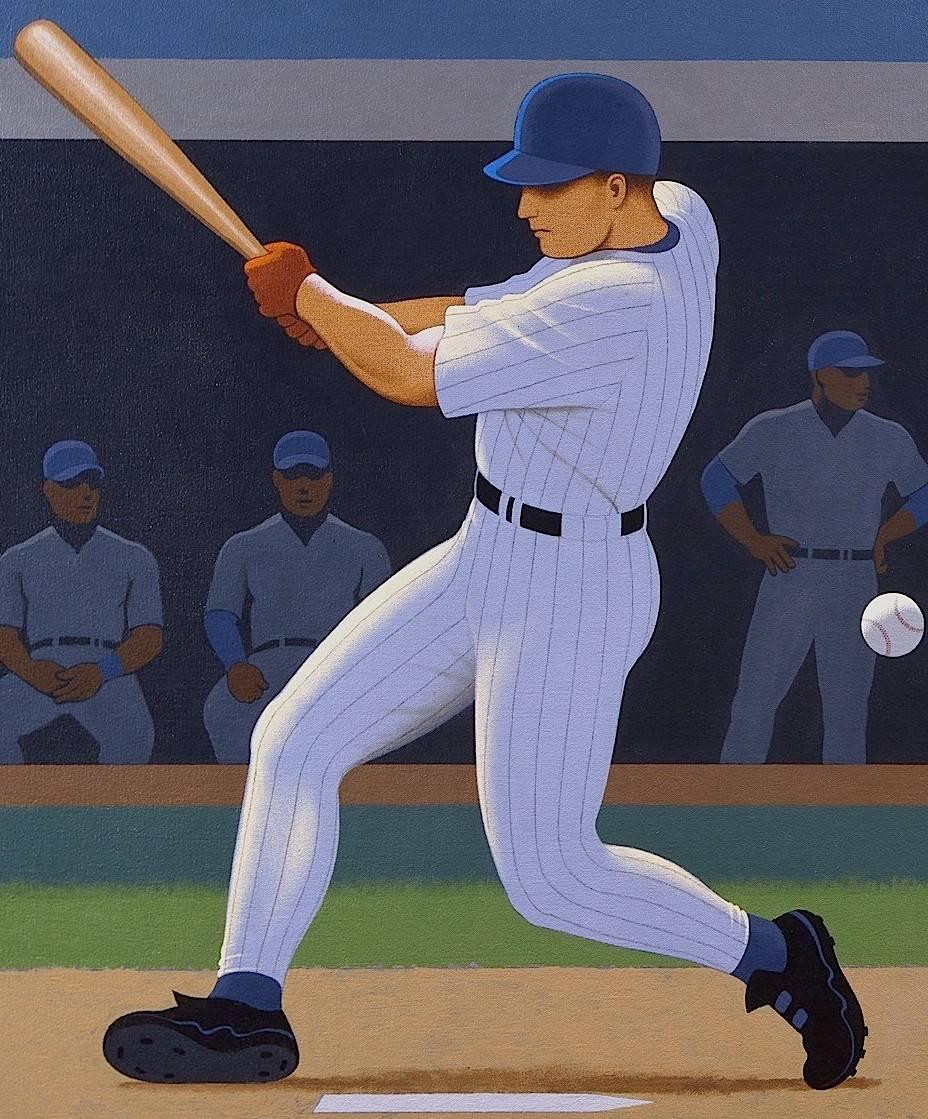 This painting is the ordinal art which was reproduced as an illustration for Ballpark: The Story of America's Baseball Fields, a picture book for older kids by award-winning author or illustrator Lynn Curlee. The book was published by Simon &