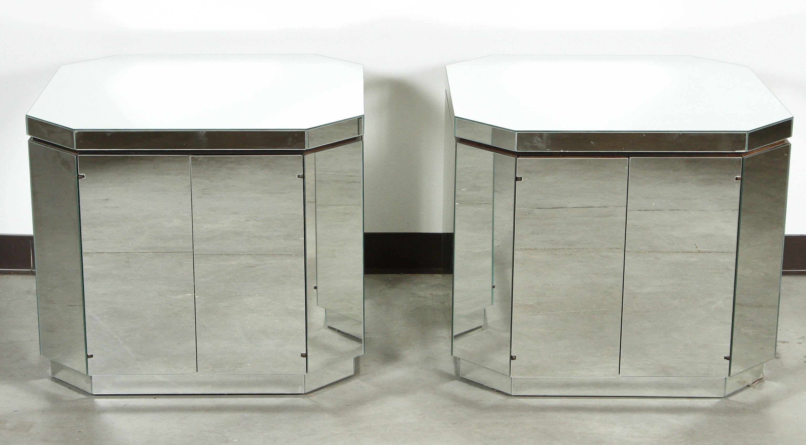 Pair of Octagonal Mirrored Cabinets