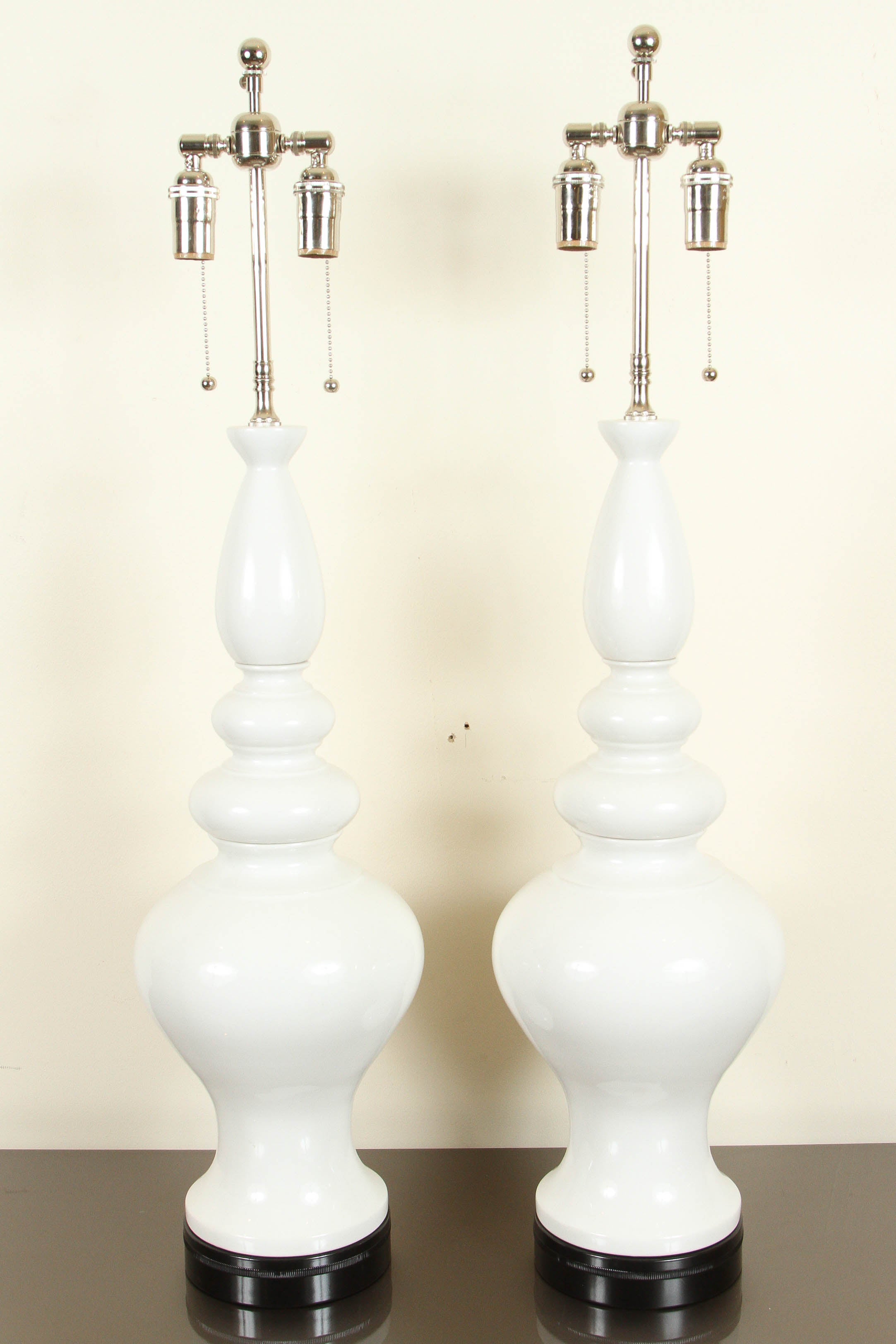 Pair of White Glossy Glazed Ceramic Table Lamps