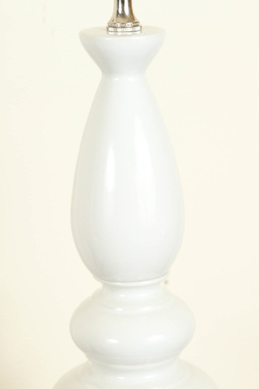 American Pair of White Glossy Glazed Ceramic Table Lamps