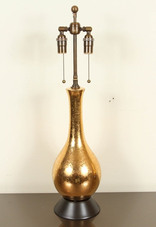 American Pair of Gold Crackled Glazed Lamps For Sale