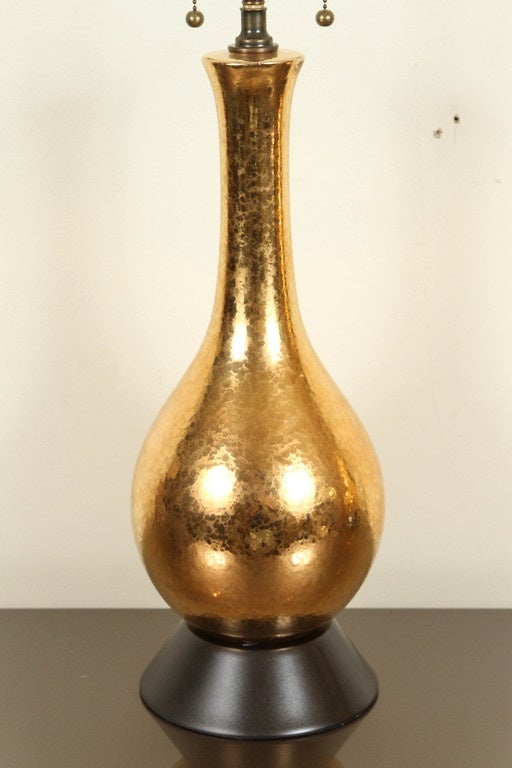Metal Pair of Gold Crackled Glazed Lamps For Sale