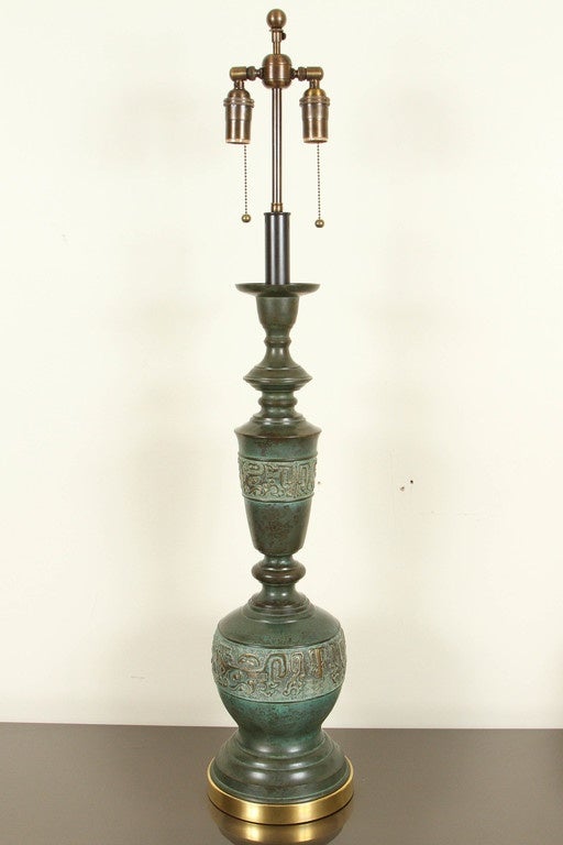 Pair of Metal Table Lamps with a Verdigris Bronze Finish by Marbro 3