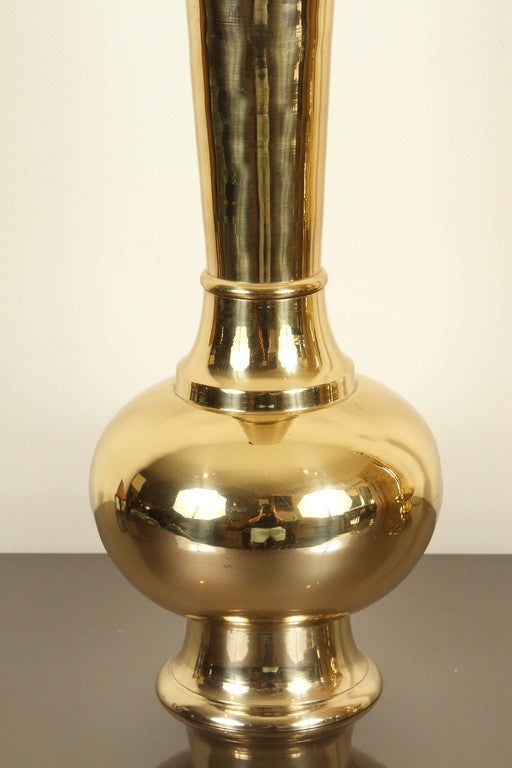 Pair of Polished Brass Table Lamps In Excellent Condition In New York, NY