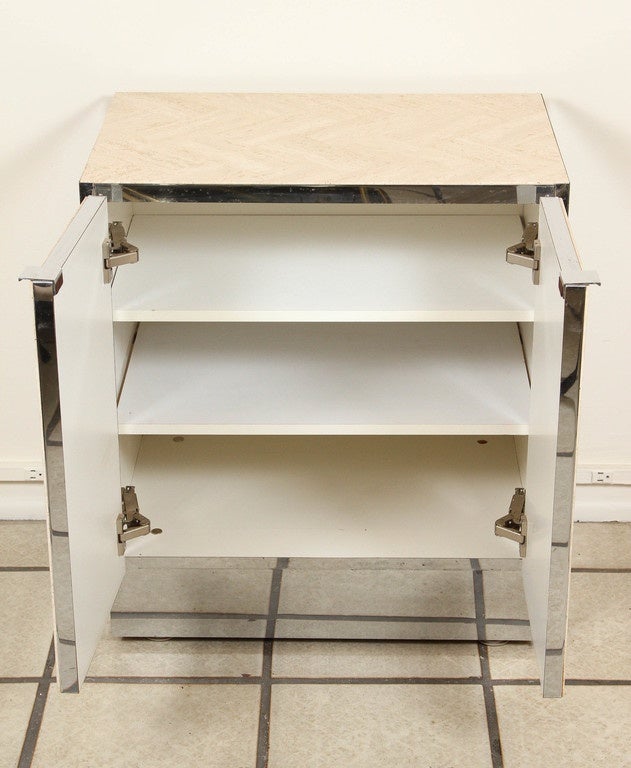 Pair of Polished Travertine Cabinets by Ello 1