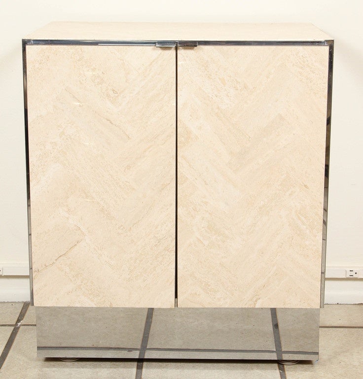 Pair of Polished Travertine Cabinets by Ello 2