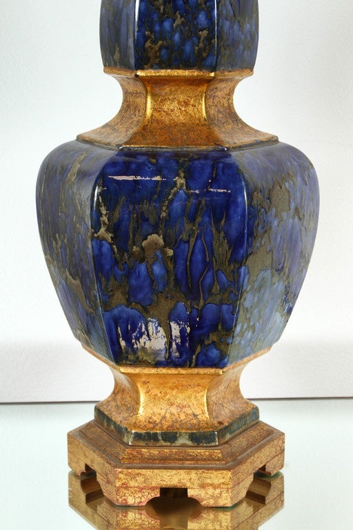 Exquisite Pair of Large Italian Ceramic Lamps with a Lapis Glazed Finish 2