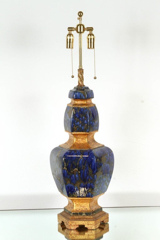 Exquisite Pair of Large Italian Ceramic Lamps with a Lapis Glazed Finish 1
