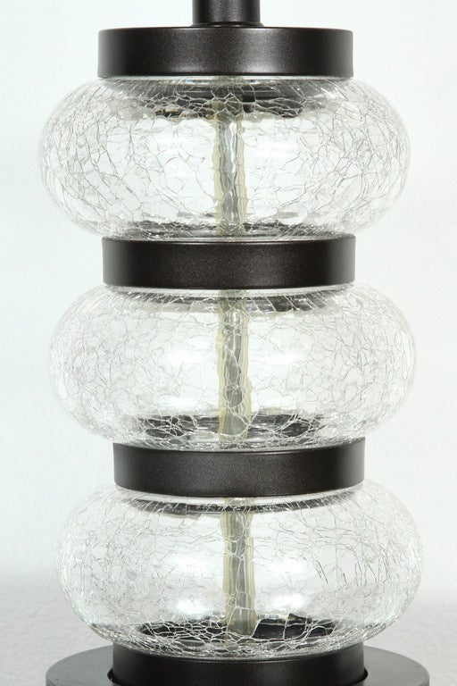 American Pair of Crackled Glass Lamps by Paul Hanson