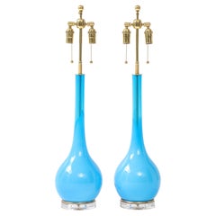 Stunning Pair of 1960's Blue Murano Glass Lamps