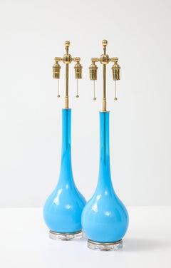 Stunning Pair of 1960's Blue Murano Glass Lamps