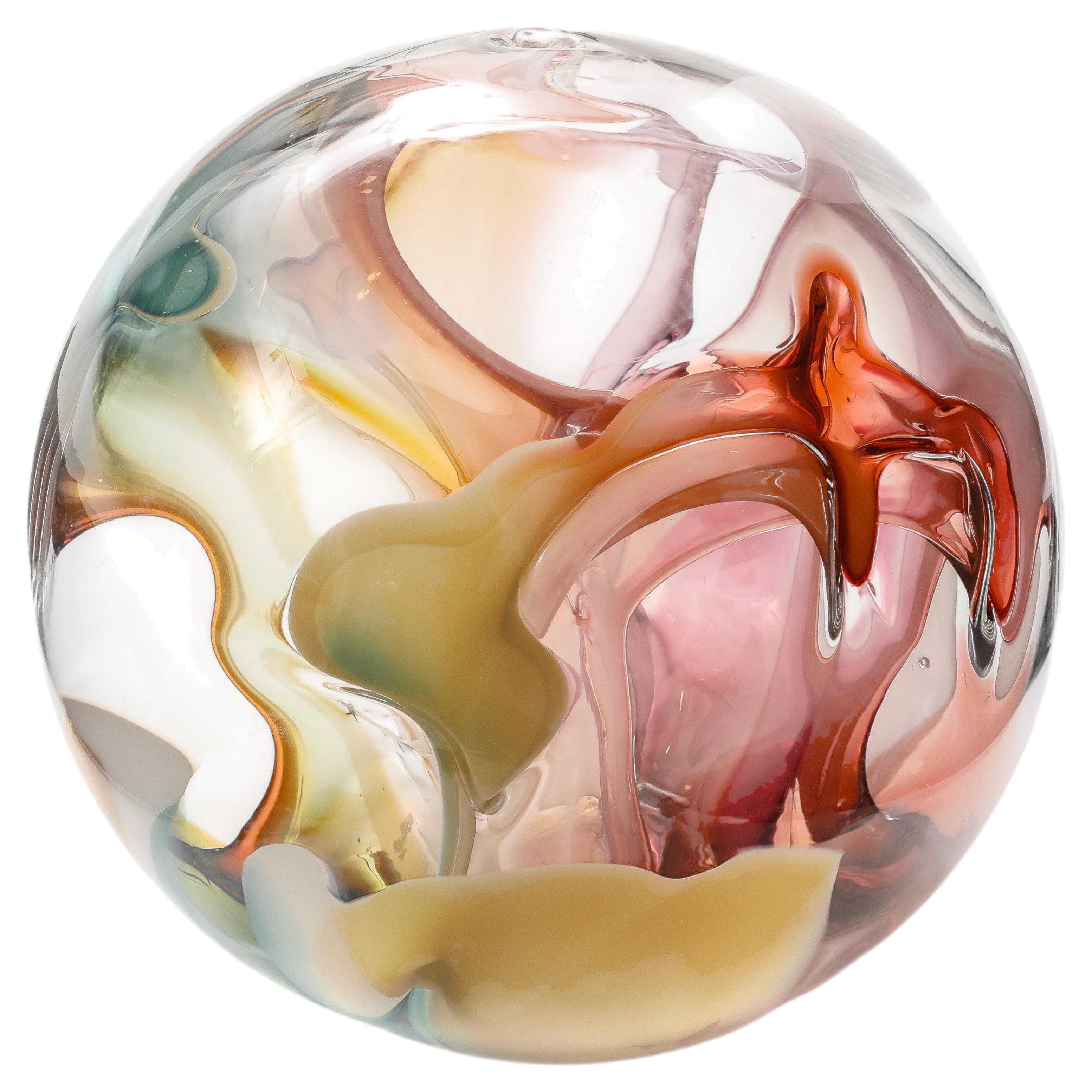 Large PETER BRAMHALL Glass Orb Sculpture with Internal Glass Threads Dated 1992