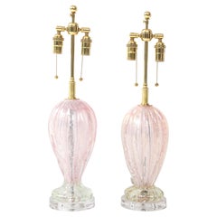 Coppia di lampade da tavolo in vetro di Murano rosa confetto degli anni ’60