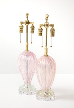 Coppia di lampade da tavolo in vetro di Murano rosa confetto degli anni ’60