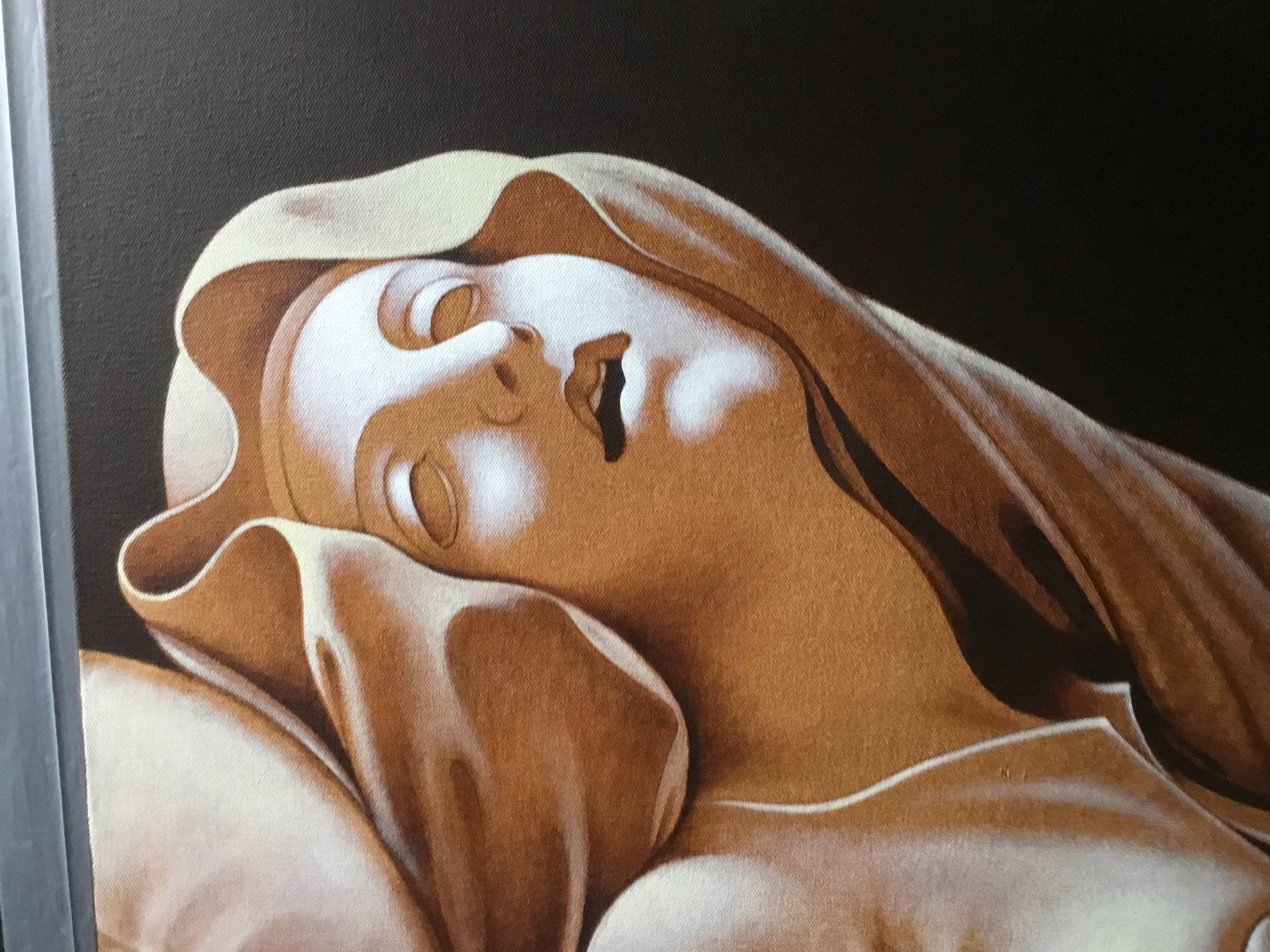 Die Ekstase der heiligen Teresa. Ein Originalgemälde von Lynn Curlee, nach einer Statue von Bernini
Herr Curlee ist ein ausgezeichneter Künstler und Illustrator vieler preisgekrönter Bücher für ältere Kinder.
Acryl auf Leinwand. Maße: 30 x 30 x