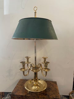 Large Solid Brass Bouillotte Lamp with Tole Shade Large Solid Brass Bouillotte Lamp with Tole Shade